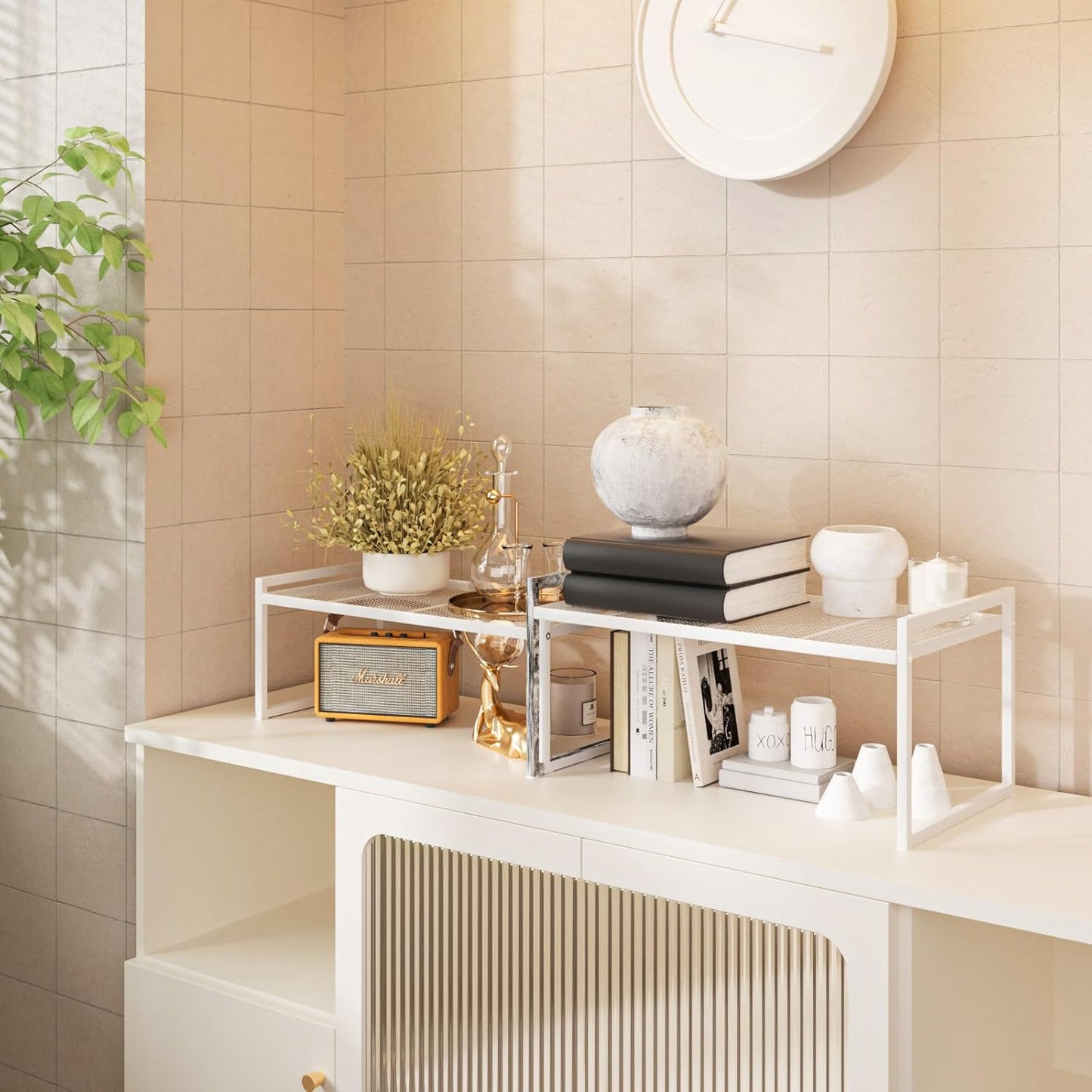 Set of 2 Kitchen Cabinet Organizer Shelf Stackable Sturdy Metal Counter Countertop Pantry Storage Rack