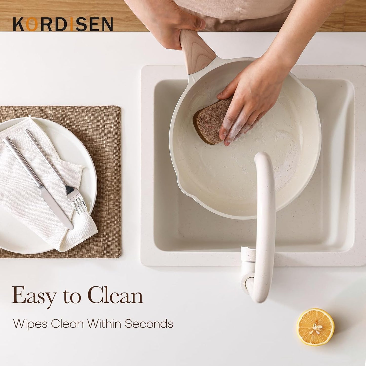 Nonstick Ceramic Frying Pan, 12.5 Inch Ceramic Large Skillet, Healthy Non Toxic Cooking Pan, Stay-Cool Handle, Induction Compatible, PFOA & PFAS Free, White