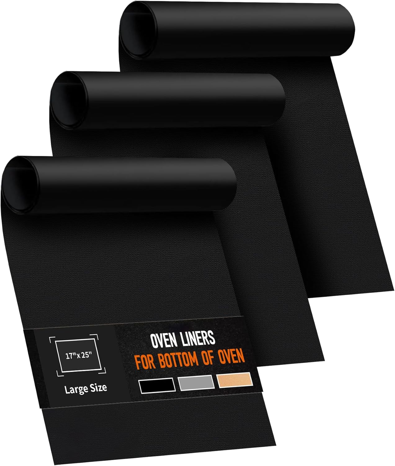 3 Pack Oven Liners for Bottom of Oven, 17x25" Large Heavy Duty Non-Stick Reusable Oven Mat for Electric, Gas, Toaster & Convection Ovens - BPA & PFOA Free, Dishwasher Safe, Kitchen Essentials, Black