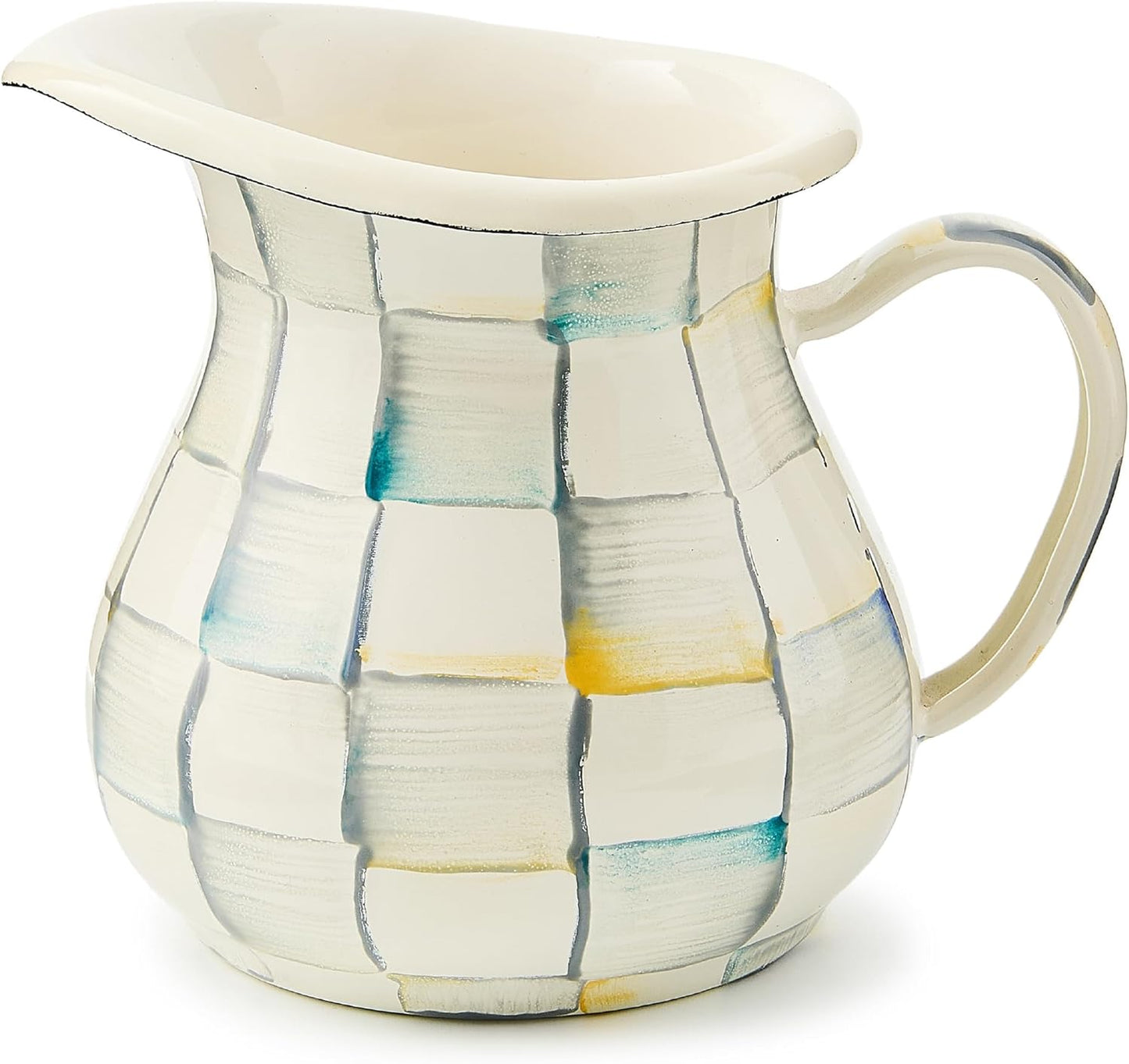 MACKENZIE-CHILDS Enamel Creamer, Creamer Dispenser with Pour Spout, Kitchen Enamelware, 14-Ounce Capacity, Gray-and-White Sterling Check