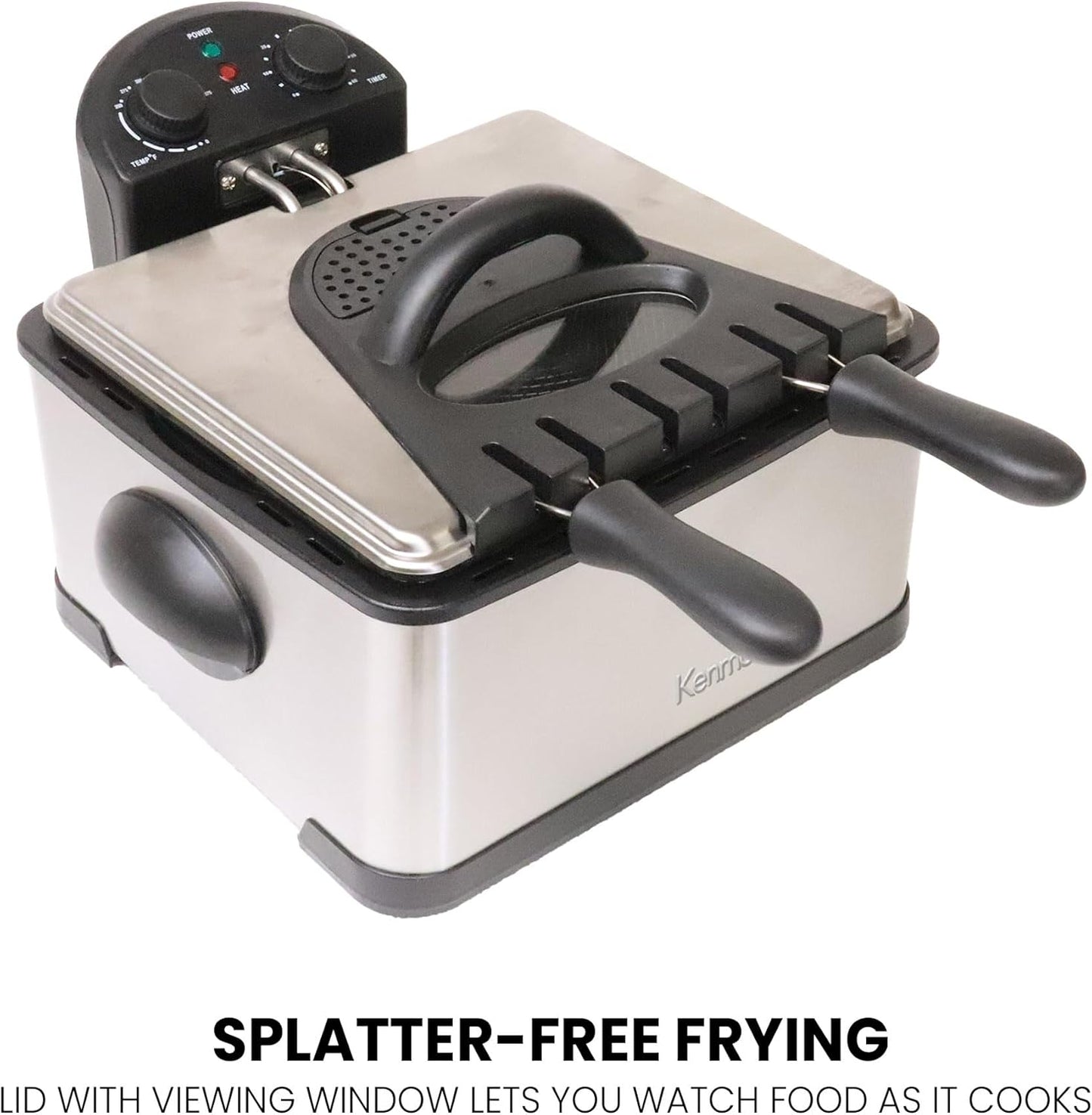 Kenmore Electric Deep Fryer - Grease & Odor Filtration, Simple Temperature Control, Eléctrica Freidoras For Home Use, 3 Baskets For Frying French Fries, Chicken Wing, 4 Liter Capacity Stainless Steel