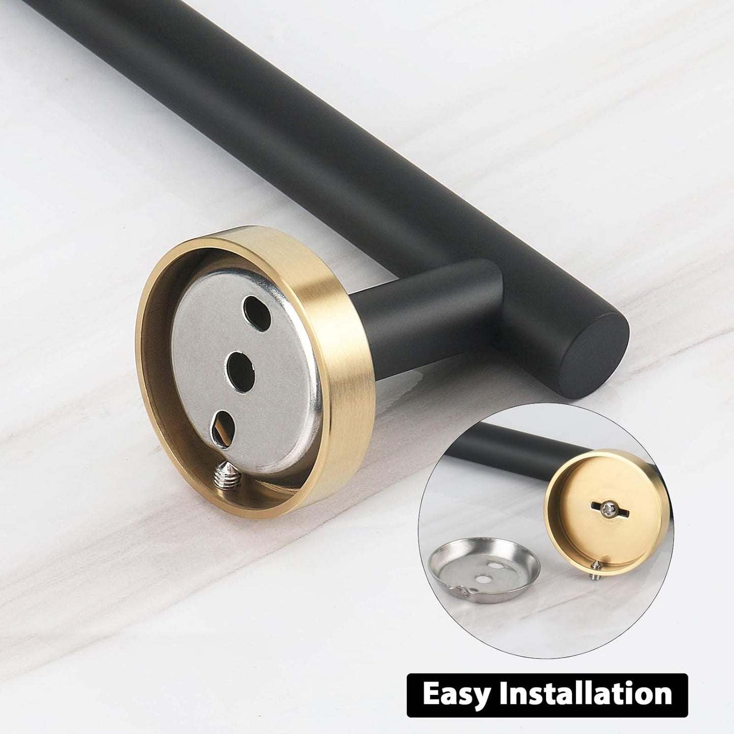 NearMoon Bath Towel Bar, Bath Accessories Thicken Stainless Steel Shower Towel Rack for Bathroom, Towel Holder Wall Mounted (1 Pack, Matte Black & Gold, 9 Inch)