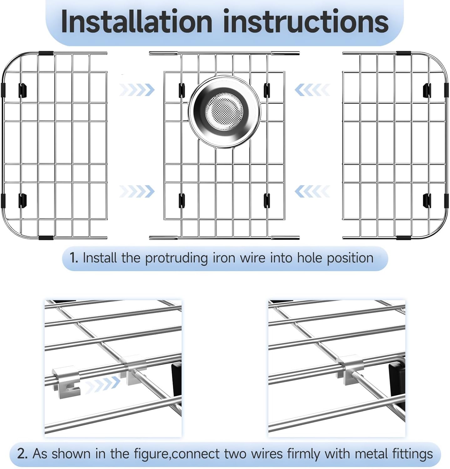 27.5’’ x 13.5’’ Stainless Steel Sink Protector, Sink Protectors for Kitchen Sink, Sink Grid, Sink Grate for Bottom with Rear Drain, Metal Sink Rack for Bottom of Sink with Corner Radius