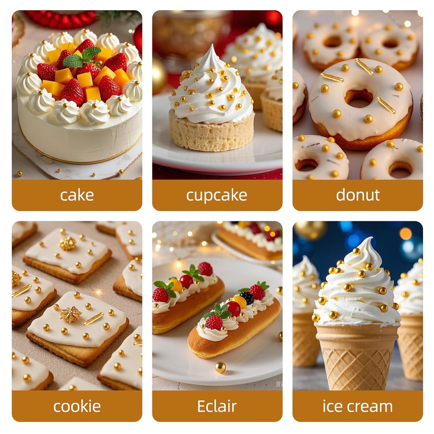 Gold Pearl Sprinkles,Edible Rods Pearl Sugar Candy Mix Size,130g/4.58oz,Baking Edible Cake Decorations,Cupcake Toppers,Cookie Decorating Donuts Ice Cream,Food Grade,Holiday Wedding Party Valentines Christmas Supplies