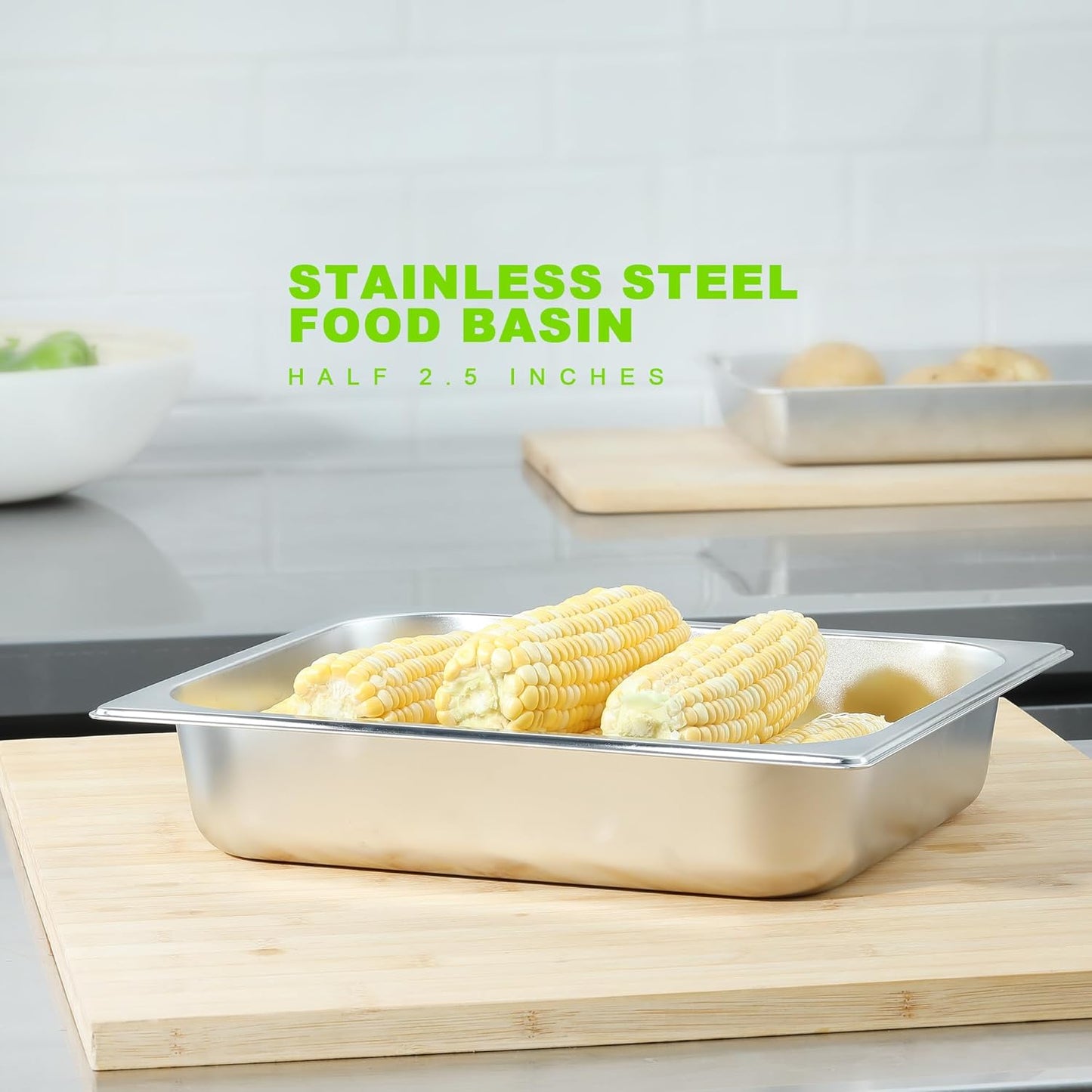 6-Pack 1/2 Size Stainless Steel Catering Pan, 2.5 Inch Deep Hotel Pan for Restaurant, Buffet, Party Supplies