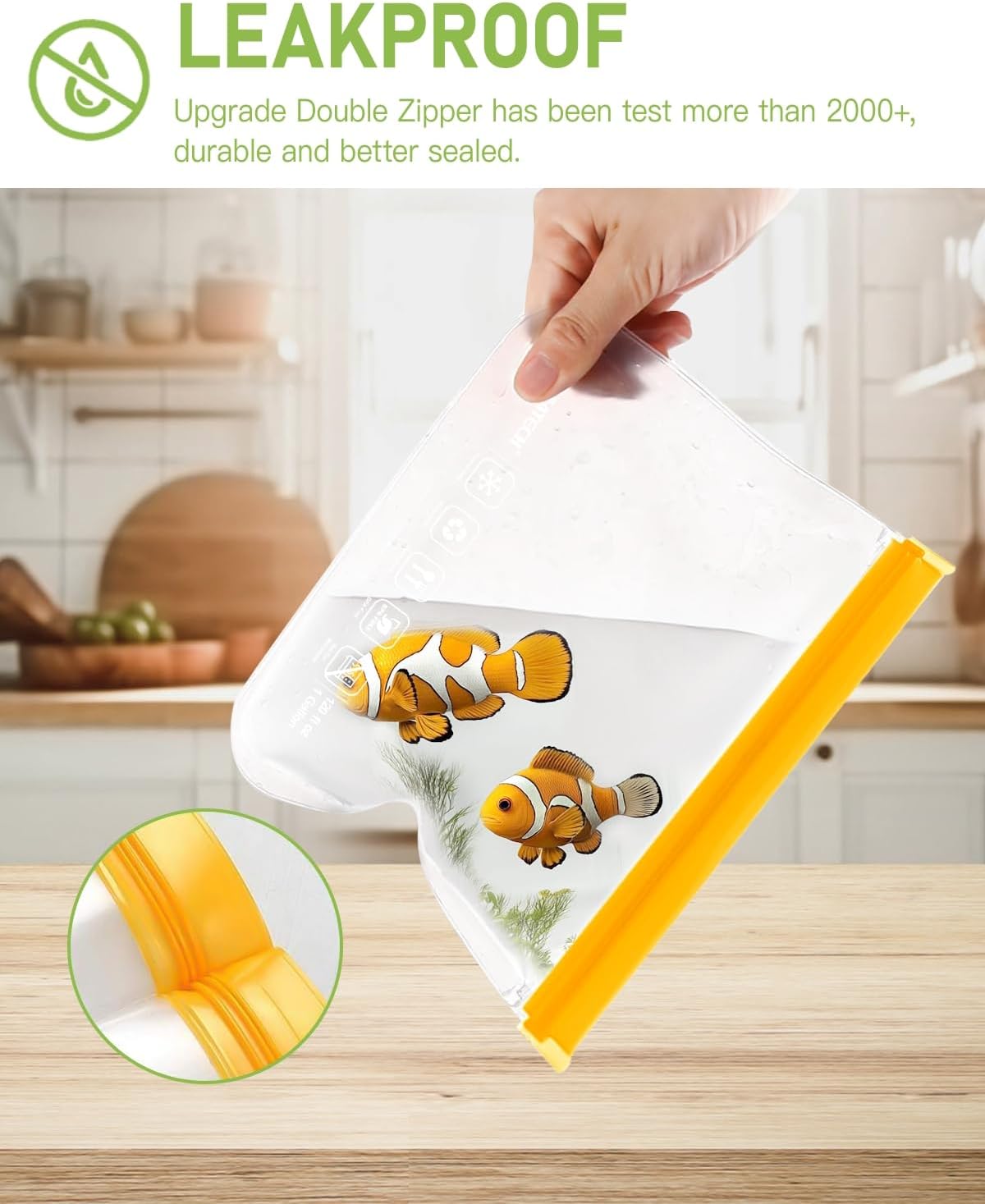 IDEATECH Gallon Freezer Food Containers, BPA Free PEVA Reusable Gallon Bags, Reusable Sandwich Bags, Reusable Baggies for Lunch, Travel Healthy Food (Grey, 8Pack-8Gallon)