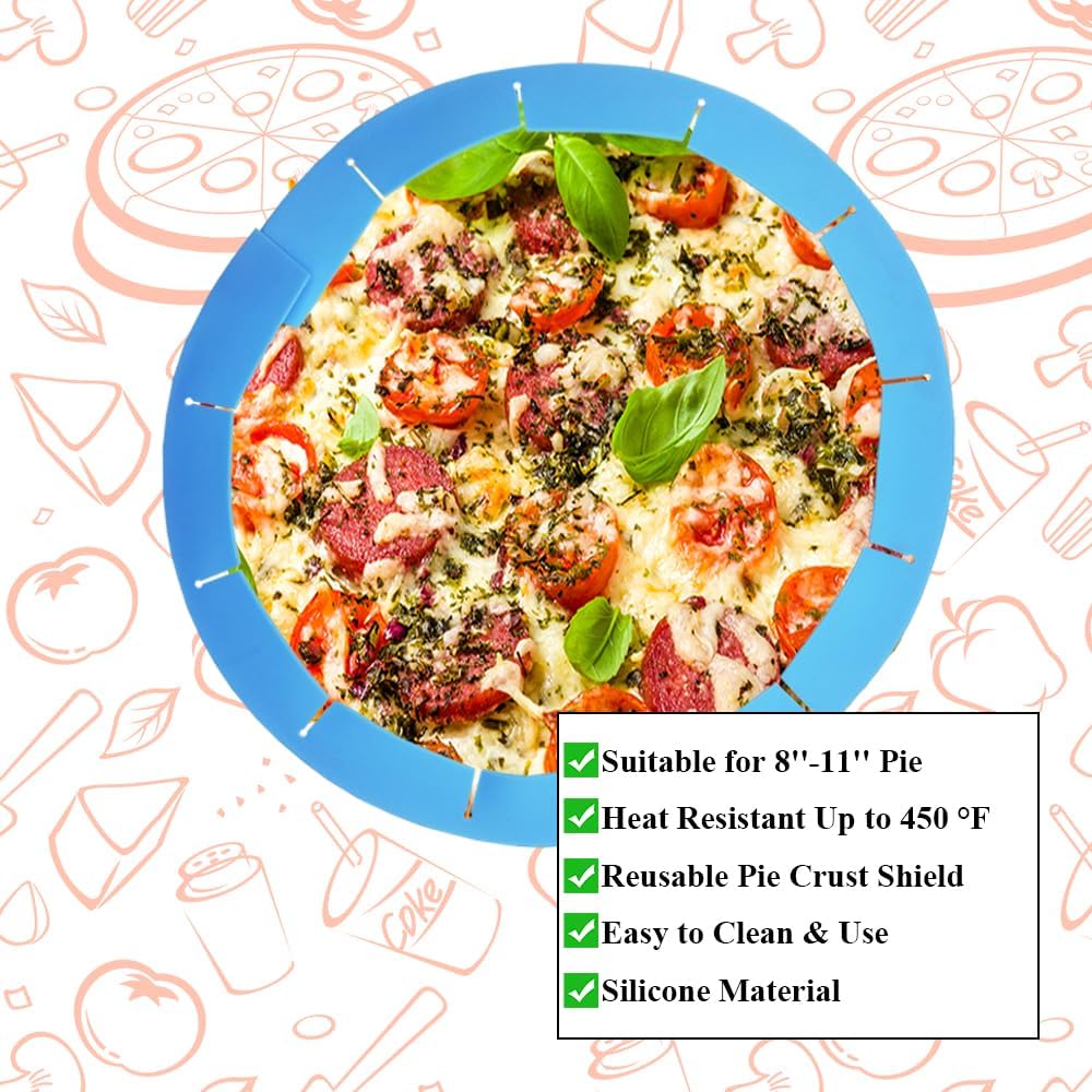 Adjustable Pie Crust Shields, Silicone Baking Protectors, Cover Ring Tools Fits 8-11.4 Inch Pies, Baking Pie Pizza Crust Shield Protector Cover for Edges ﻿ (Red 2 + Blue 2)