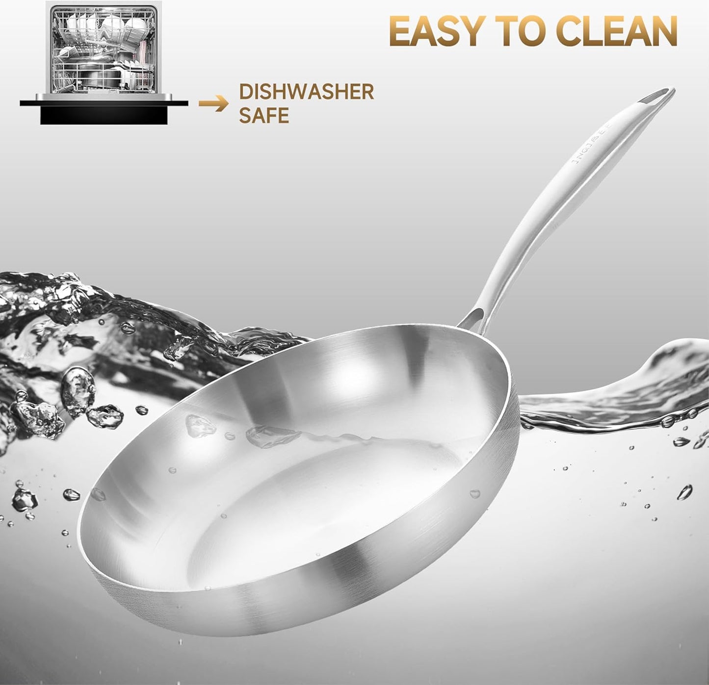 Inqibee 8.5-12 Inch Tri-Ply Stainless Steel Frying Pans Set with Lids,Skillets,Induction Cooking Pans,Pots and Pans Set,Dishwasher and Oven Safe,Detachable Handle