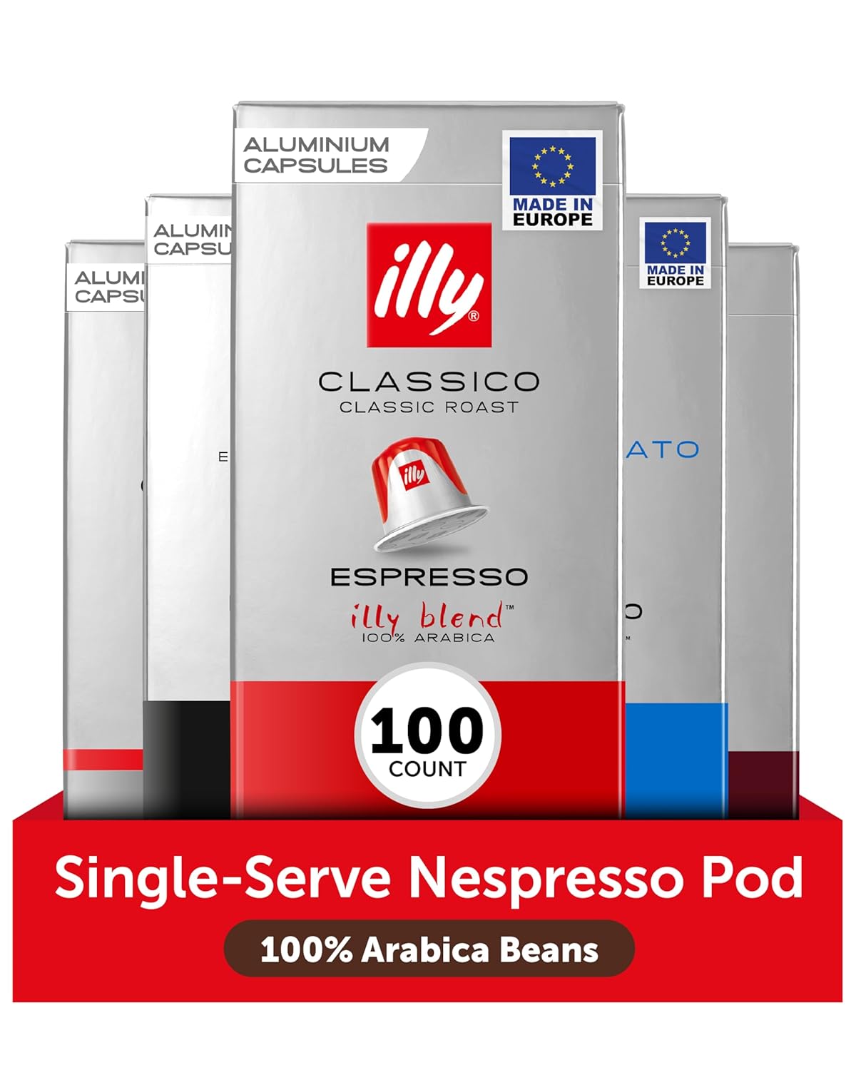 illy Aluminum Espresso Capsules - Compatible with Nespresso Machines - Classico, Forte, Intenso, Decaf, Classico Lungo Roasts - Variety - 10 Count (Pack of 10)