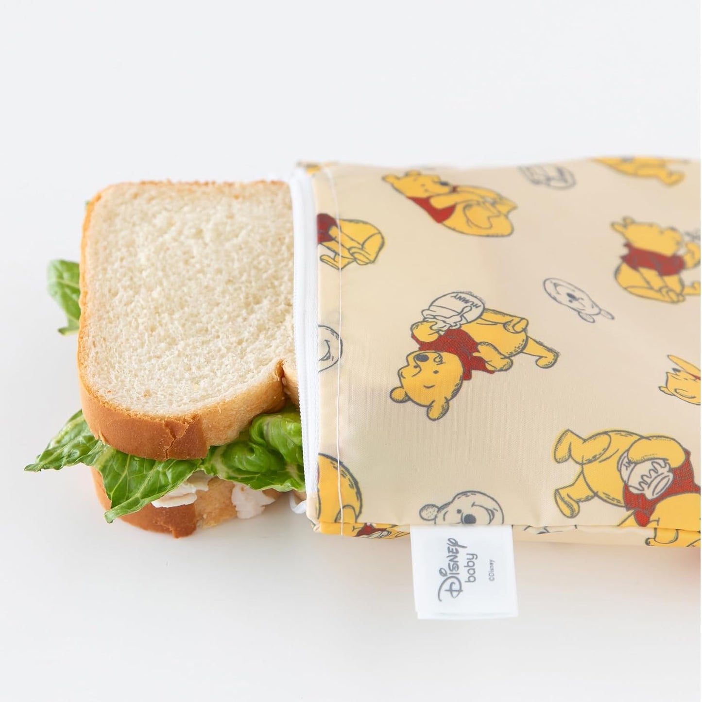 Bumkins - Cloth Snack & Sandwich Bags - For Storage, Travel, Food Prep, Lunch - Reusable, Water Resistant, Washable, Dishwasher Safe - Snack Bags for Kids - Zipper Closure - Winnie the Pooh - 4 Pack