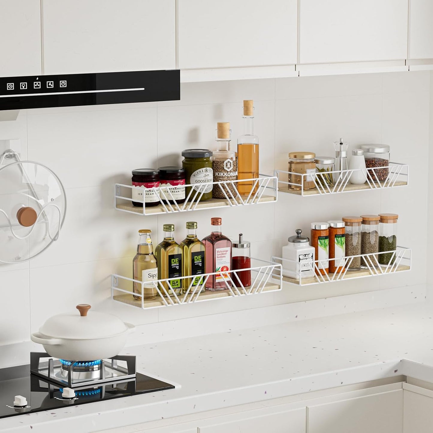 Floating Shelves for Wall Set of 4, Different Sizes Mounted Wood Floating Shelf, Wall Shelves for Living Room, Bedroom, Bathroom, Kitchen, Farmhouse Decor, Office