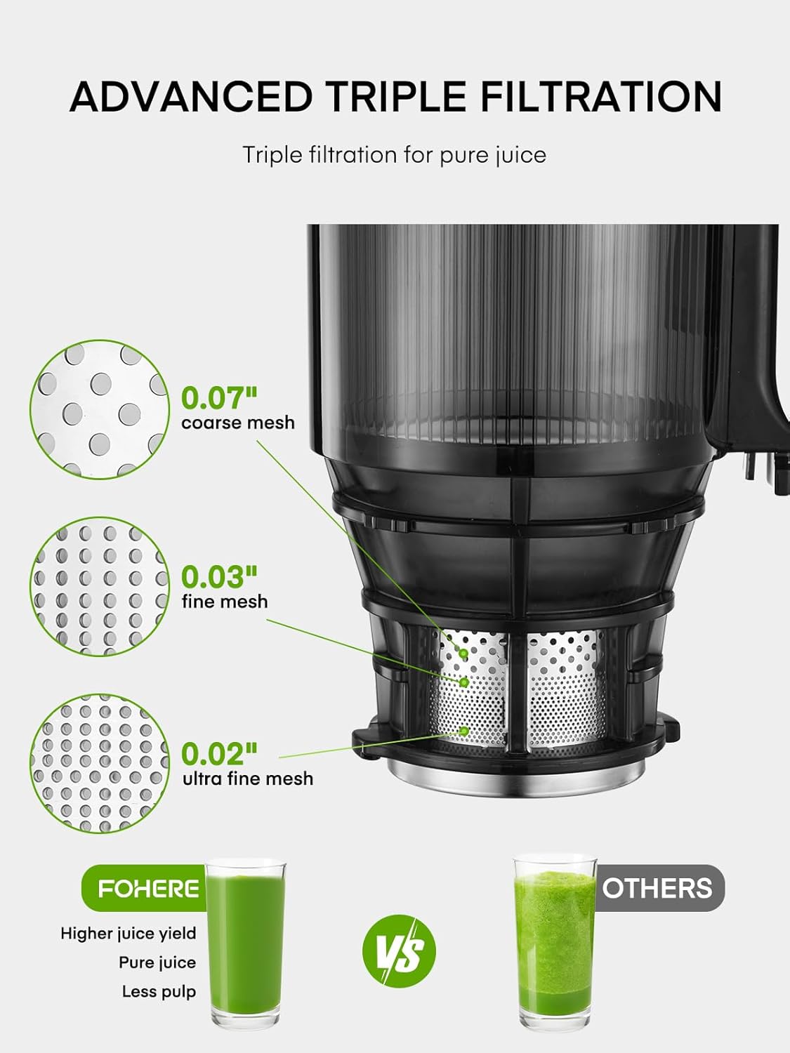 Juicer Machines, 5.4" Extra Large Feed Chute Fit Whole Fruits & Vegetables, Slow Masticating Cold Press Juicer Easy to Clean, 250W, High Juice Yield