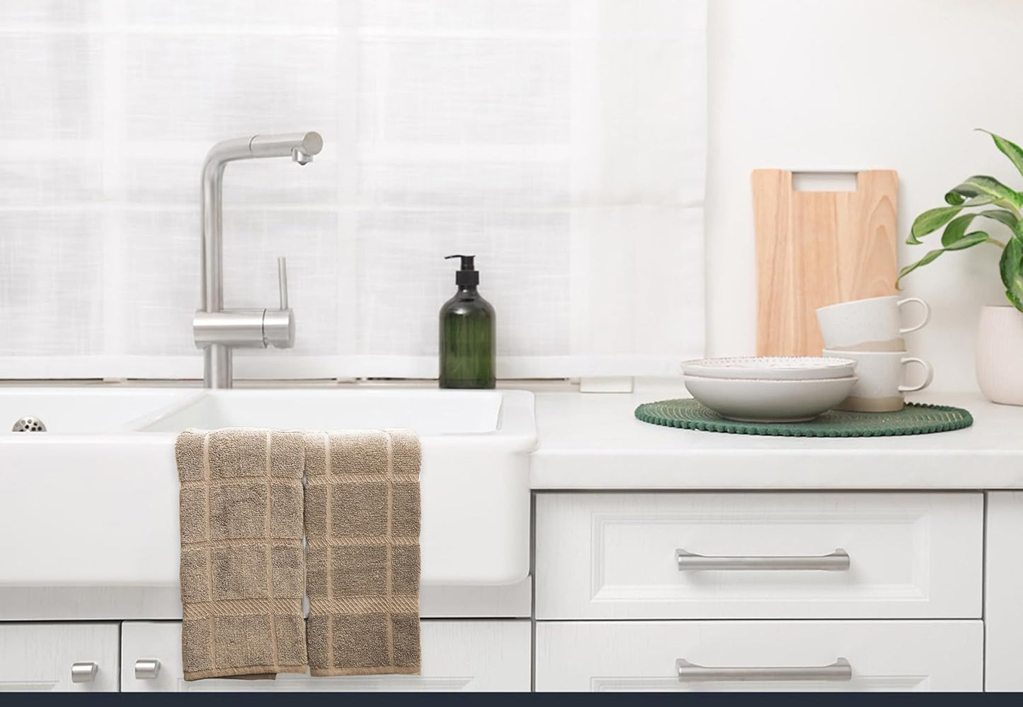 100% Cotton Terry Dish Towels, 4 Pack Plain, 16 x26 Inches, Super Soft and Absorbent Kitchen Towels, Perfect for Kitchen Cleaning and Dish Washing | Tan