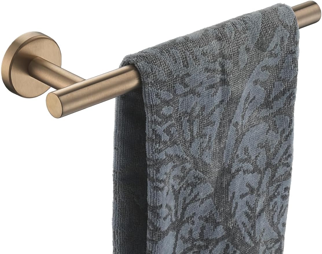 JQK Hand Towel Holder Towel Ring Champagne Bronze, 10 Inch Thicken 0.8mm 304 Stainless Steel Bathroom Hand Towel Bar, 9 Inch Useable Length Wall Mount Towel Rack, THH110L9-CB