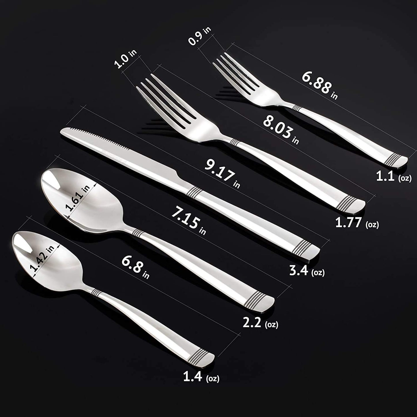 Elegant Design Flatware, Silverware Set for 8 persons, 40 Piece - Spoons, Forks, and Knives 18/10 Stainless Steel, Dishwasher Safe