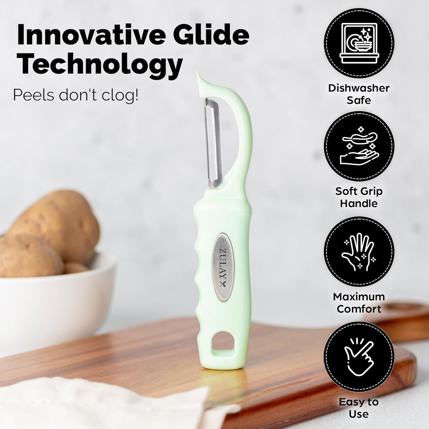 Zulay Kitchen Premium Vegetable Peeler for Kitchen - Swivel Peeler with Razor Sharp Stainless Steel Blades & Strong Ergonomic Handle - Dishwasher Safe, Easy To Use with Blemish Remover - Mint