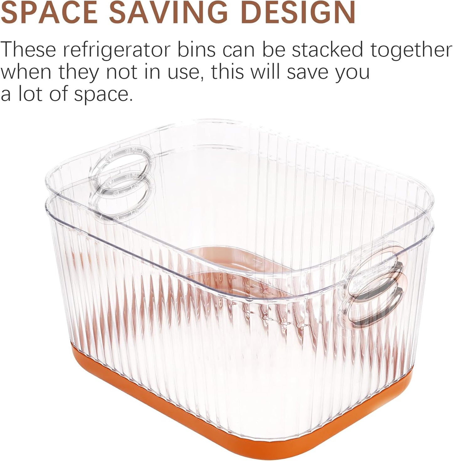 VECELO Refrigerator Organizers - Durable PET Storage Bins, Space Saving, Clear View, Contain Spill, Organizer for Kitchen, Laundry, Closet - Set of 2