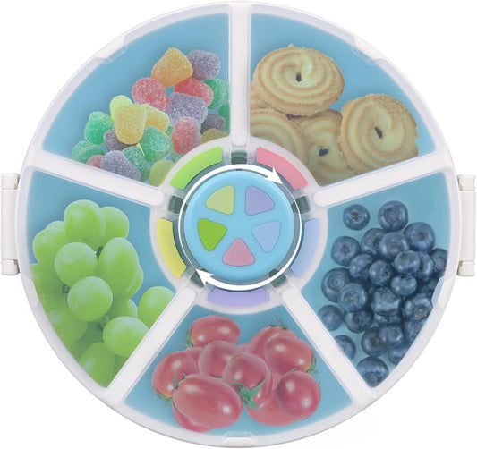 Kids Snack Spinner – Reusable Snack Container with 5 Compartments & Lid, BPA/PVC-Free, Dishwasher Safe, Perfect for Travel, School Lunches & On-the-Go Snacking, Blue