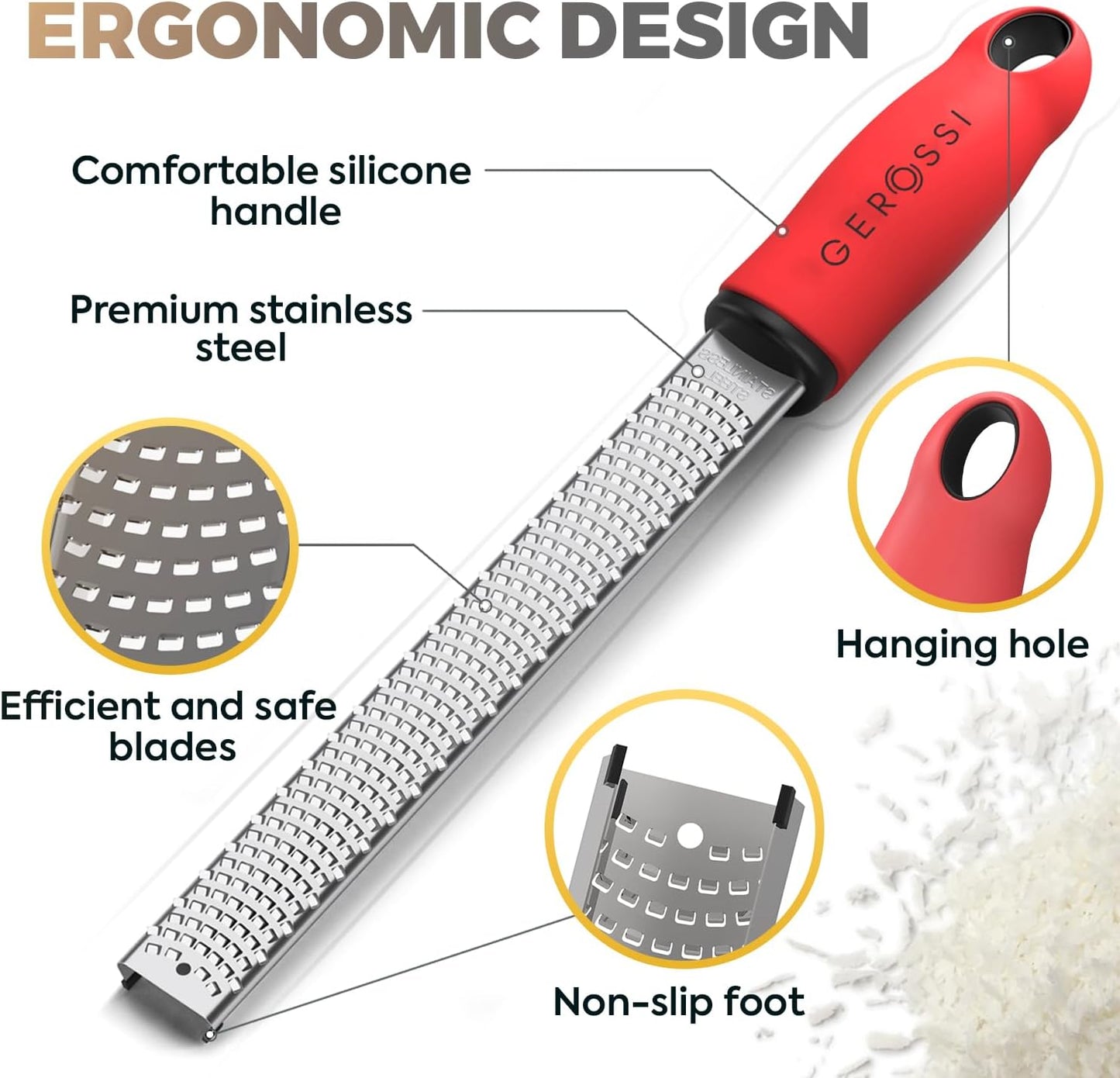 Stainless Steel Cheese Grater & Lemon Zester w/Extra Sharp Blade - Perfect for Lemon, Parmesan, Garlic, Chocolate - Spice Up any Dish in Seconds w/Your Premium Citrus Hand Grater with Handle - Red