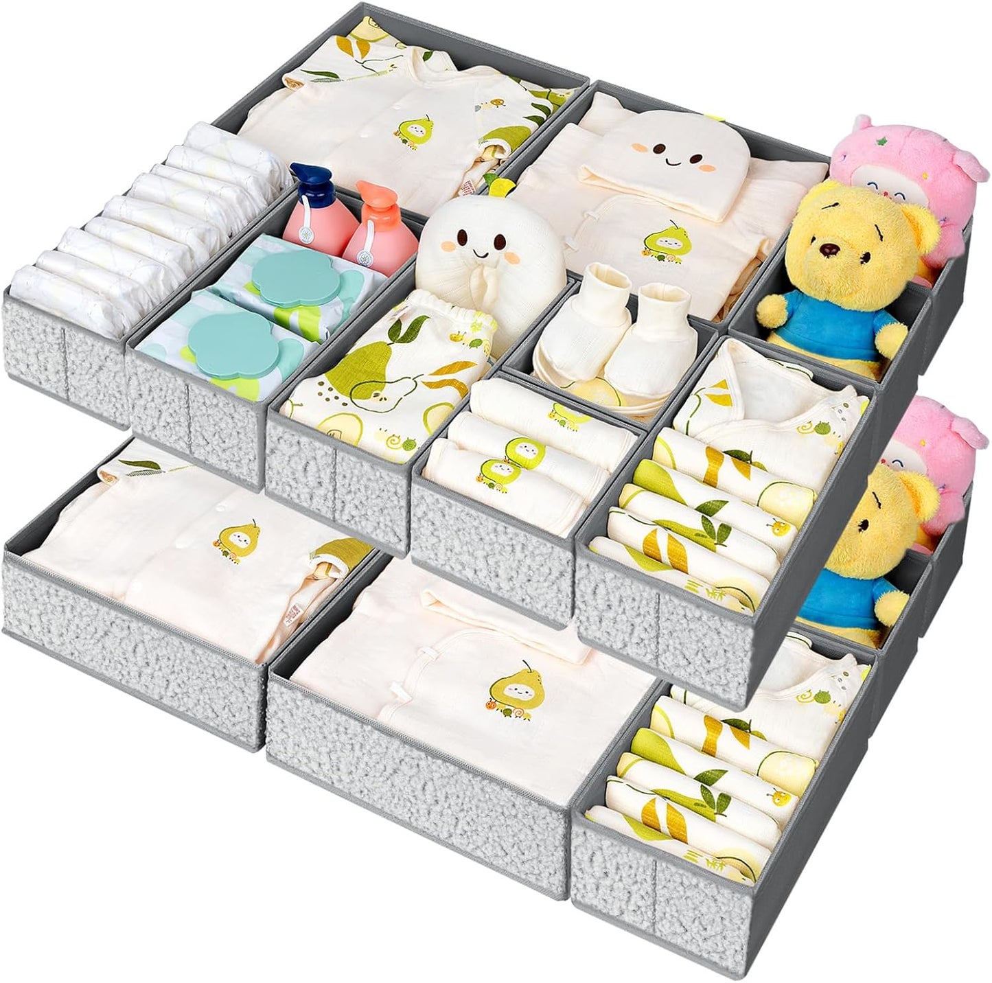 Drawer Organizer Clothes - 18 Pack Dresser Organizer for Nursery, Foldable Sock Underwear Organizer, Baby Drawer Organizer, Small Fabric Storage Bins for Dresser Drawer, Grey