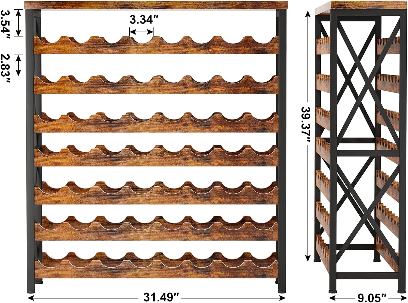 Homeiju 56-Bottle Wine Rack Freestanding Floor, Wooden Wine Storage Shelf, Stackable Wine Rack with Tabletop for Living Room,Kitchen or Wine Cellar
