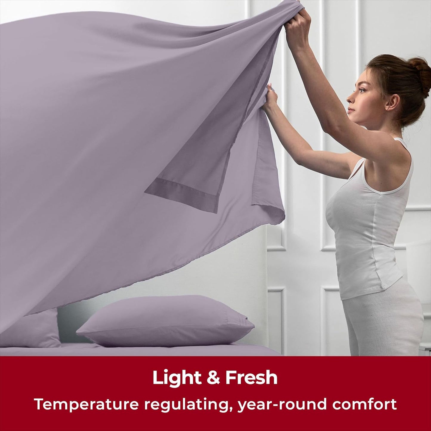 Mellanni Split King Sheets Set - 5 PC Iconic Collection Bedding - Hotel Luxury, Extra Soft, Cooling Bed Sheets - Wrinkle, Fade, Stain Resistant (Split King, Hazy Lilac)