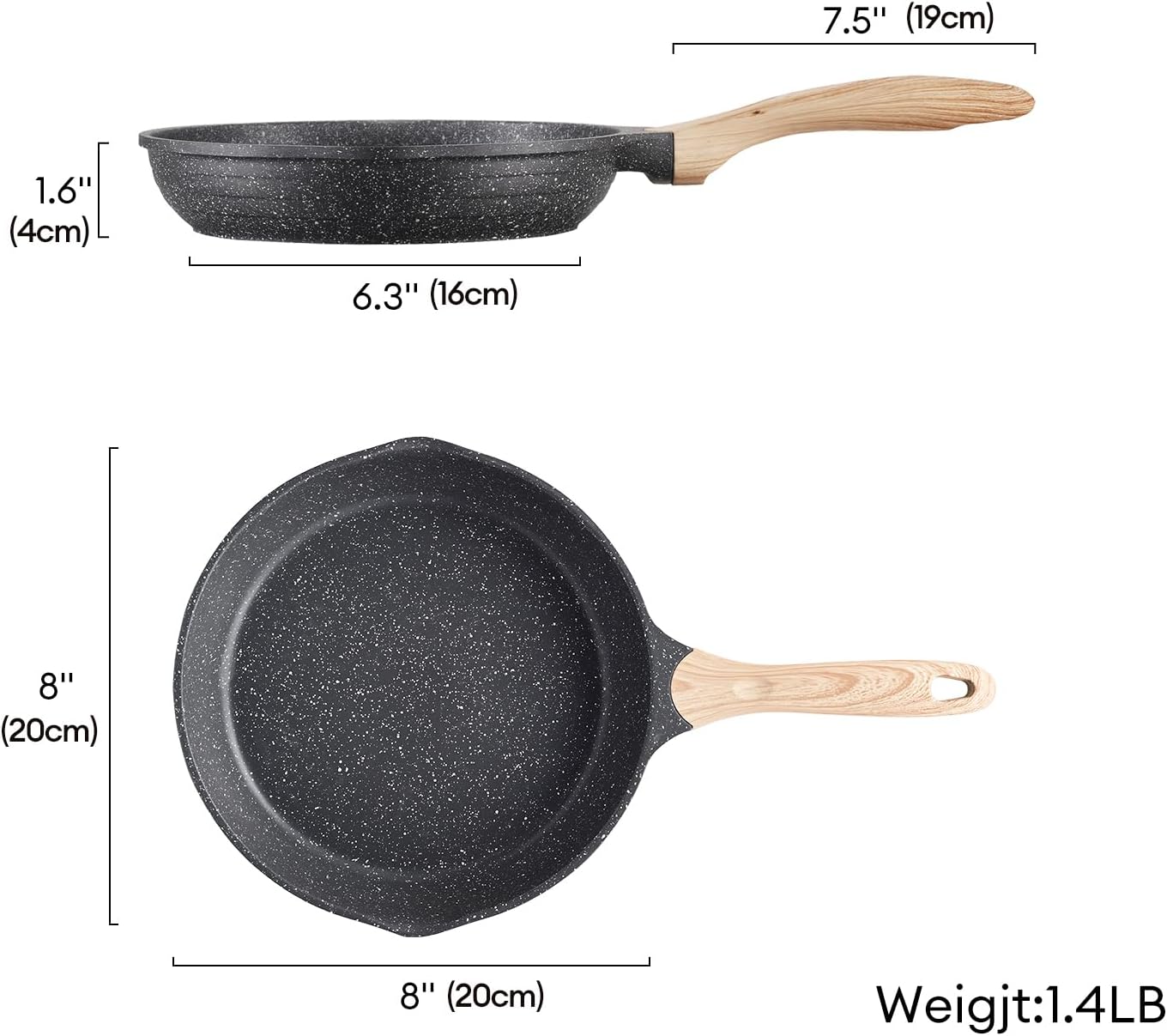 JEETEE 8 Inch Nonstick Frying Pan, Stone Coating Cookware, Nonstick Omelette Pan with Heat-Resistant Handle, Induction Skillet for Eggs (Grey)