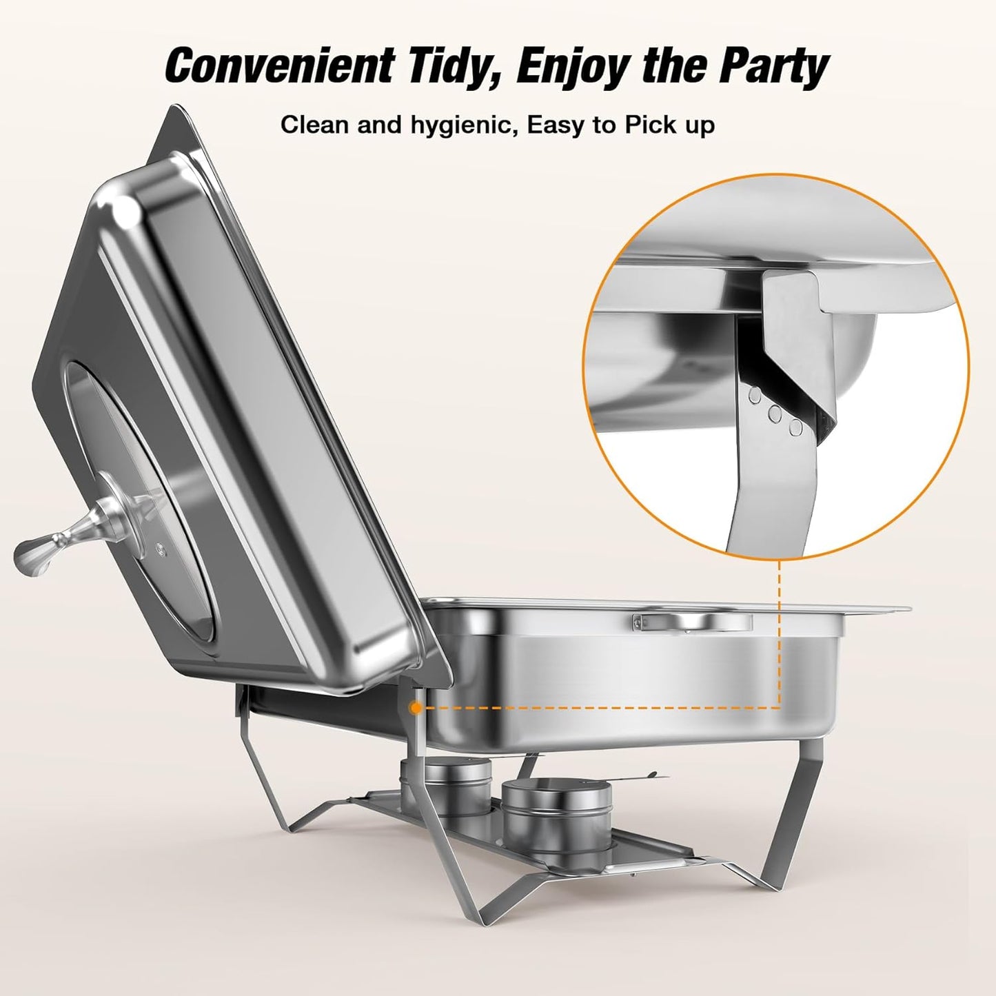 Chafing Dishes for Buffet with Glass Lid (9QT, 4Pack) - Food-Grade Stainless Steel, Rolled Edge Design, Foldable Frame, Lid Holder, Buffet Servers and Warmers Parties, Catering, Weddings