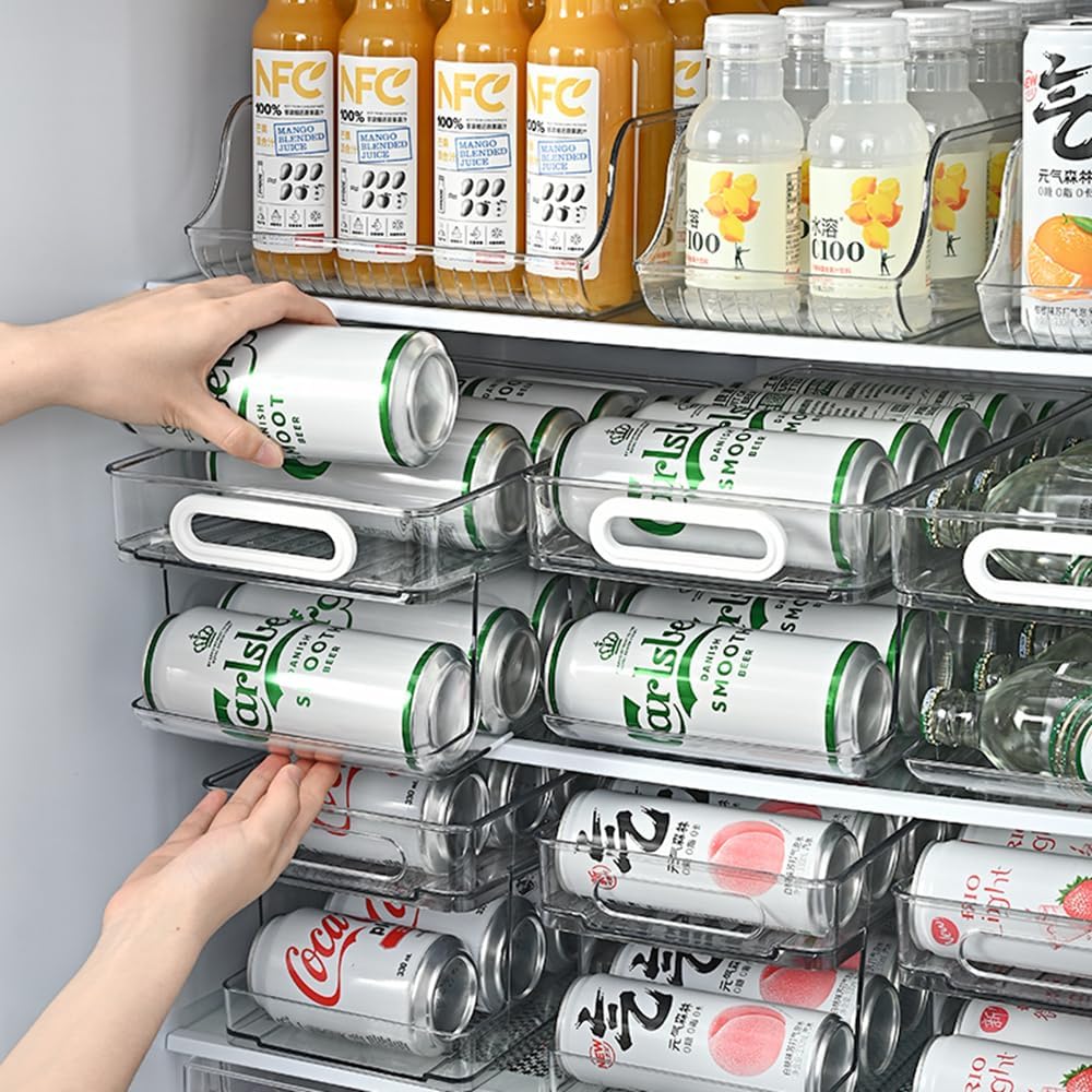 Xicennego Upgrade 2-Tier Rolling Soda Can Storage Organizer for Tall Skinny Soda/Pop Cans, Soda Can Dispenser for Refrigerator, Fridge Can Drink Holder, Plastic Storage Rack for Fefrigerators, Pantry