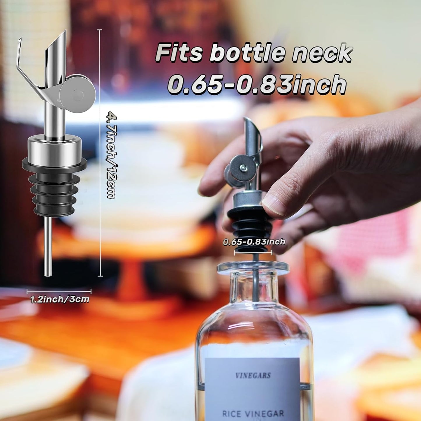 Olive Oil Dispenser Spout, Weighted Liquor Pour Spout, Syrup Dispenser Spout, Stainless Steel Automatic Pour Spouts for Liquor Bottles, Oil Bottles, Vinegar, Syrup and Alcohol 4 Pack Sliver