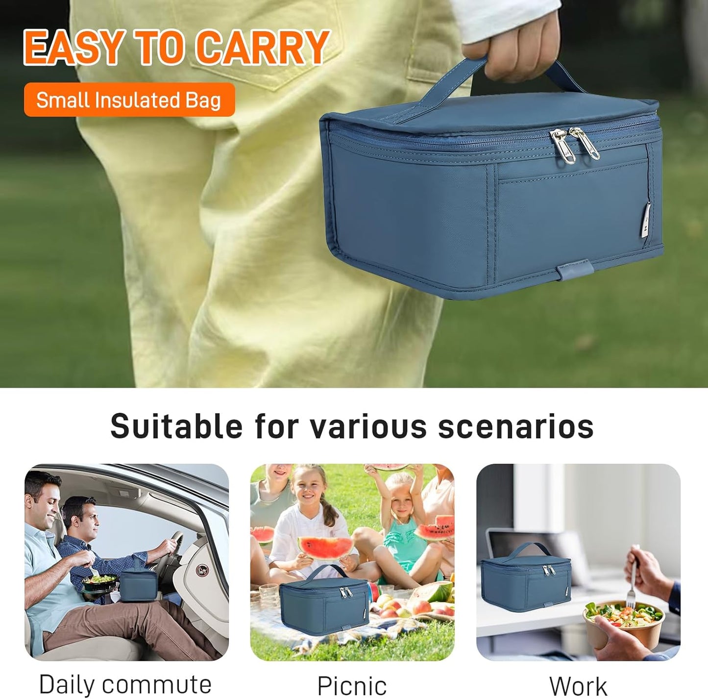 NOL Natural Organic Lifestyle Small Lunch Bag Mini Lunch Box Insulated Lunch Bag for Men/Women Leakproof Cooler Tote Bag Lightweight Nylon Waterproof Lunch Box For Work, Dusty blue