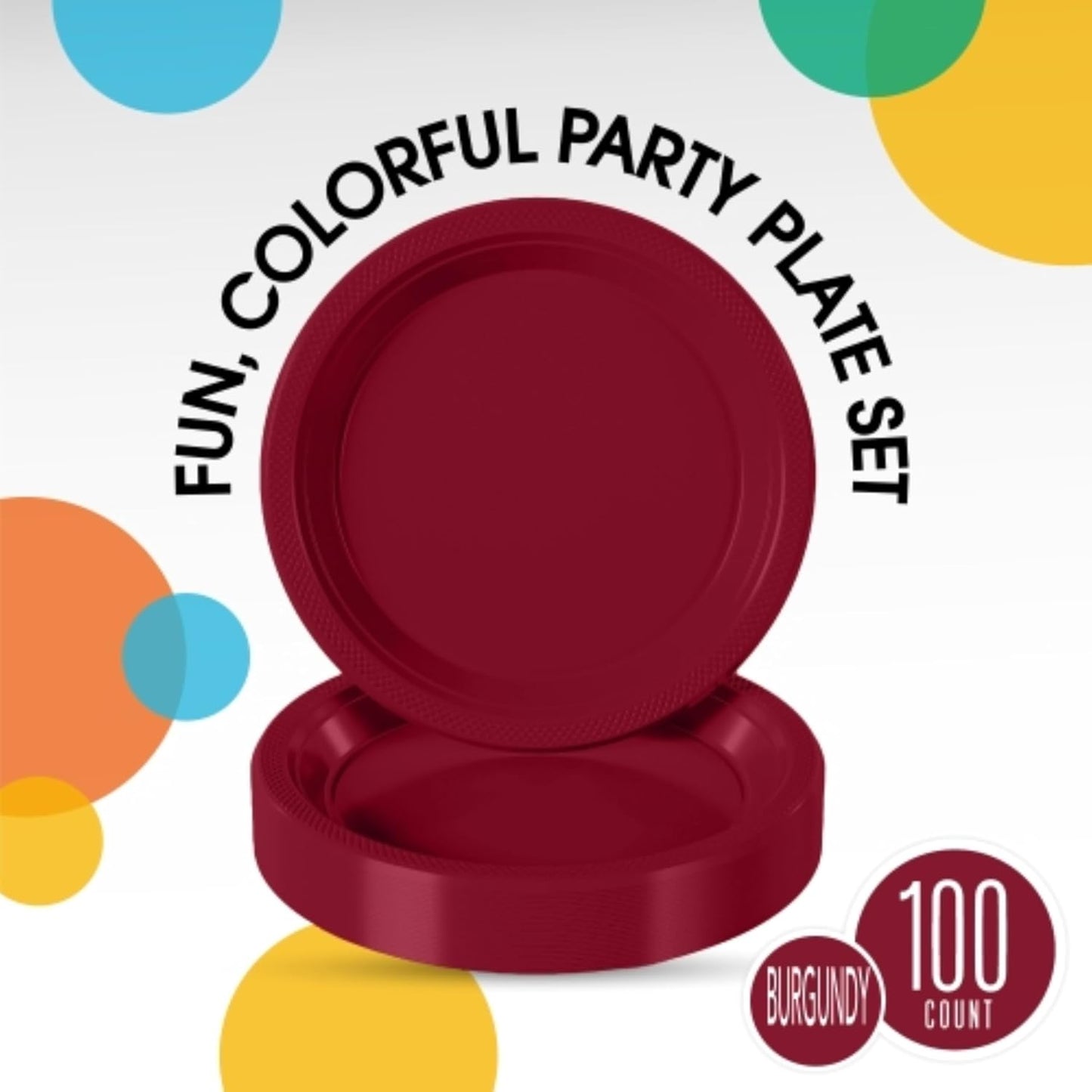 Exquisite Party Solids Burgundy Plastic Plates For Party 9" Burgundy Disposable Plates Heavy Duty Supplies 100 Pcs Plastic Dinnerware Sets Heavy Duty 350 GSM Disposable Dinnerware Set