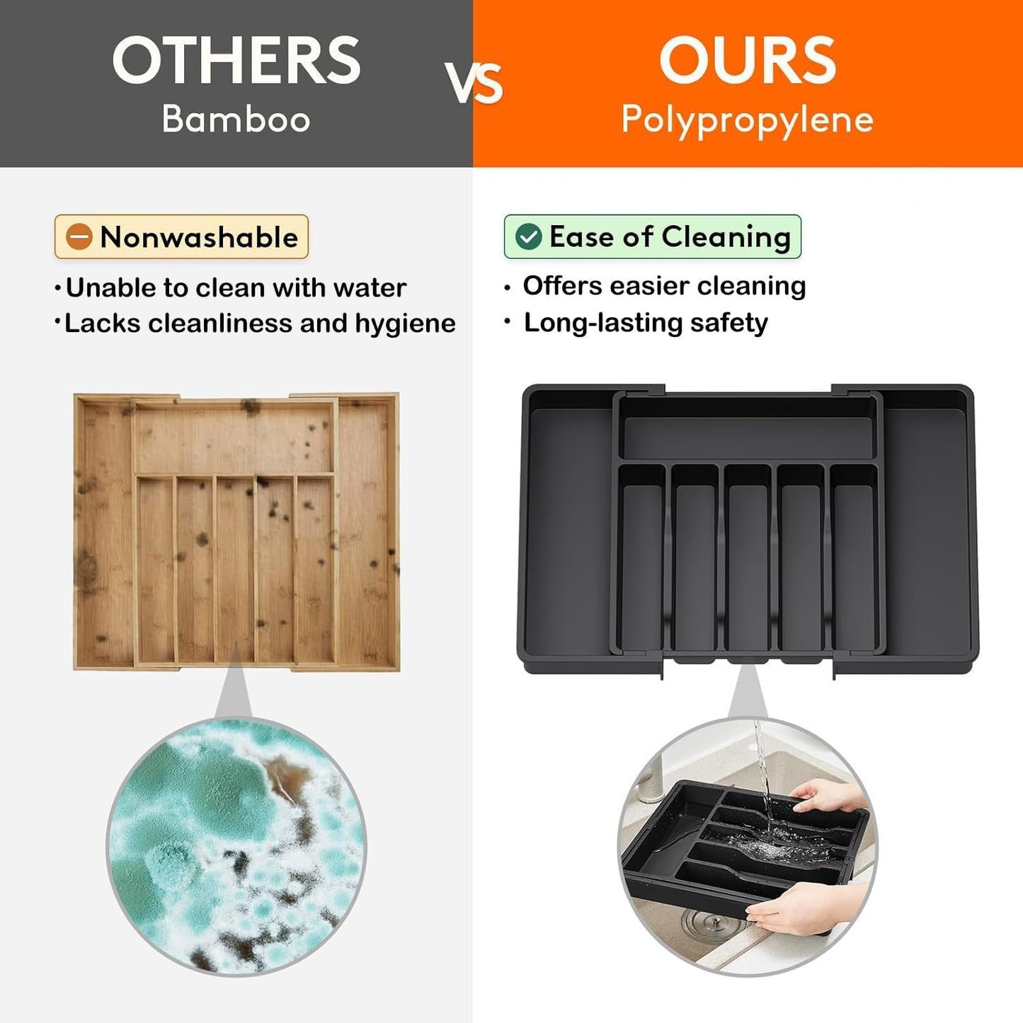 Silverware Drawer Organizer - Expandable Deep Utensil Organizer for Kitchen Drawers(13" - 22.4" x 15",White)