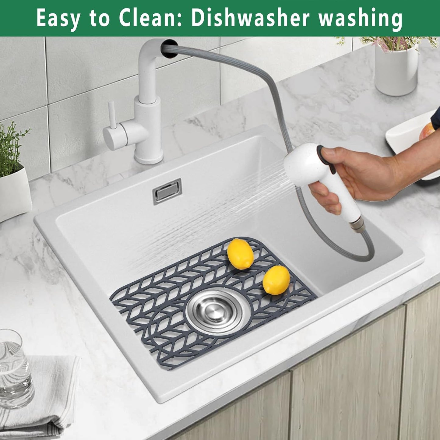 GUUKIN Sink Protectors for Kitchen sink, 13 5/8" x 11 5/8" Folding Non-slip Silicone Sink Mat Grid for Bottom of Farmhouse Stainless Steel Porcelain with 3 Reserved Holes Pack of 2