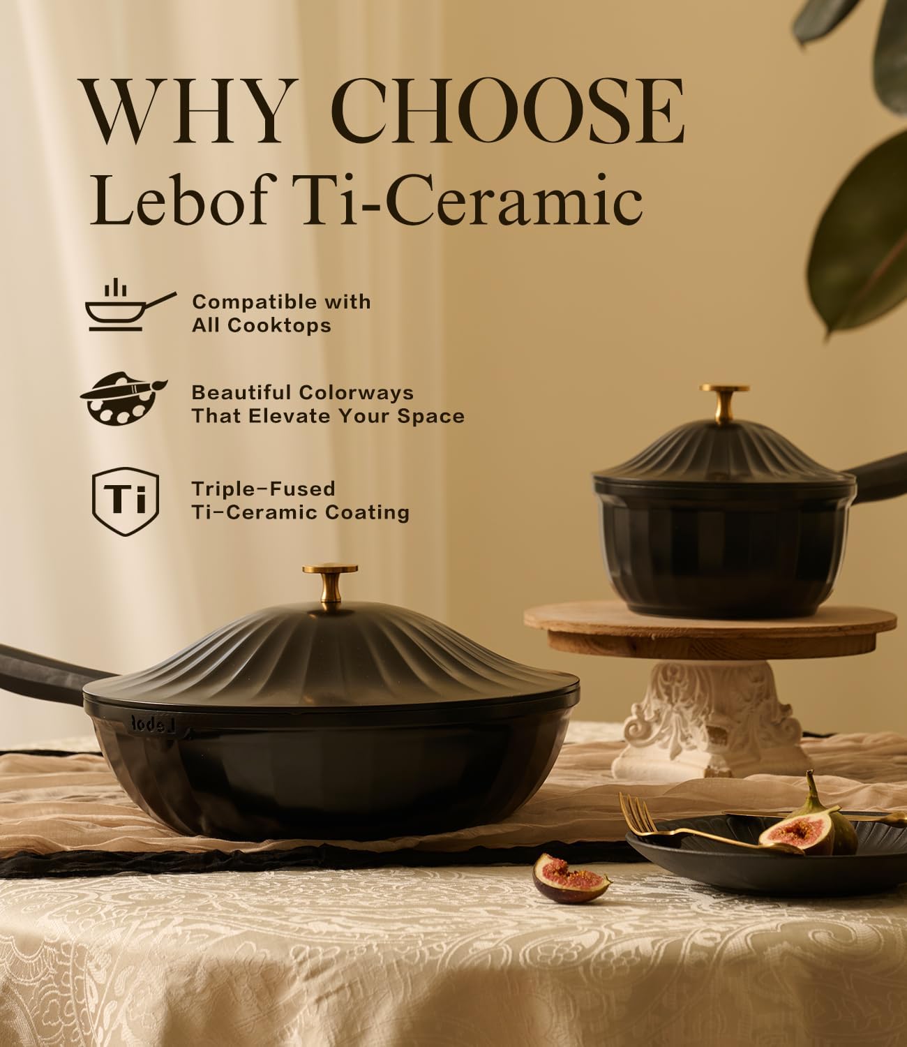 Nonstick Ceramic Cookware Set (7 Piece)–Titanium Cast Aluminum Pots and Pans Set with Lids, Non Toxic PFAS-Free Compatible with All Stovetops–Jet Black