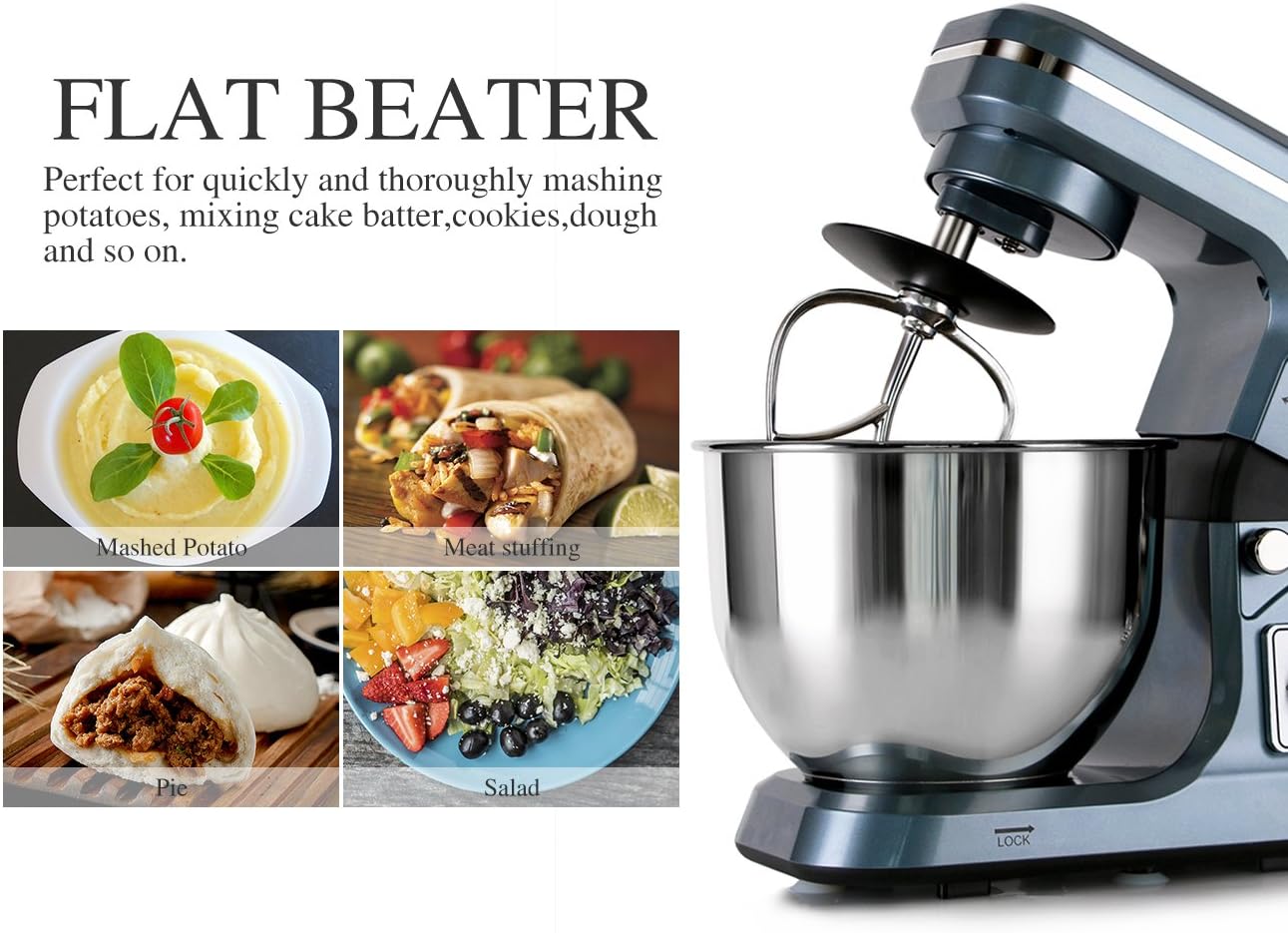 Stand Mixer,5.3-Qt & 500W & 6+P Speed MK36 Tilt-Head Kitchen Electric Food Mixers Home Baking Dough Machine with Accessories (Gray Blue)