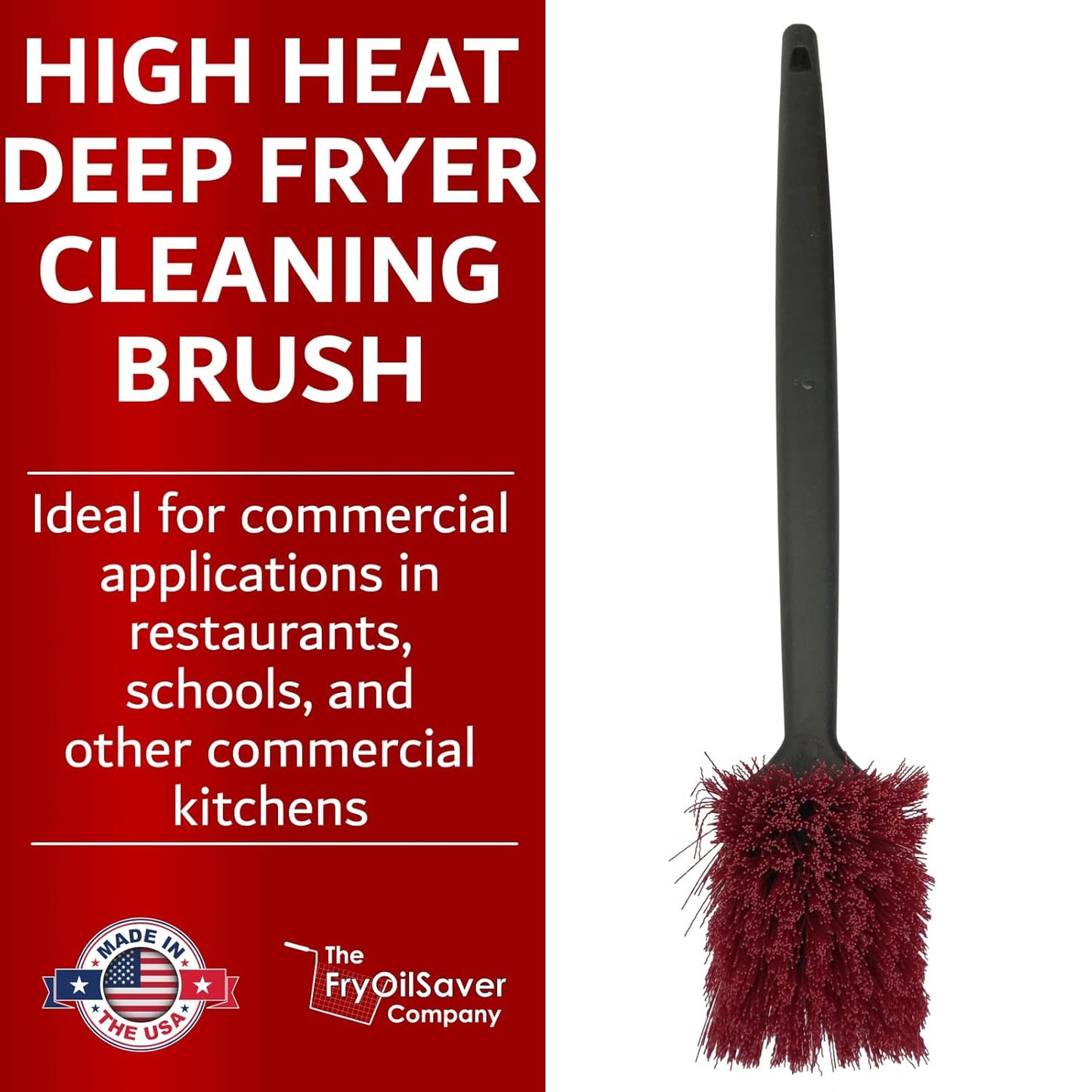 20" Deep Fryer Cleaning Brush by FryOilSaver Co., Up to 425F High Heat Resistant Pot Cleaning Brush for Kitchen Deep Fryers, Griddle, Grills, Ovens & Waffle Maker for Food Service & Restaurant - 90049