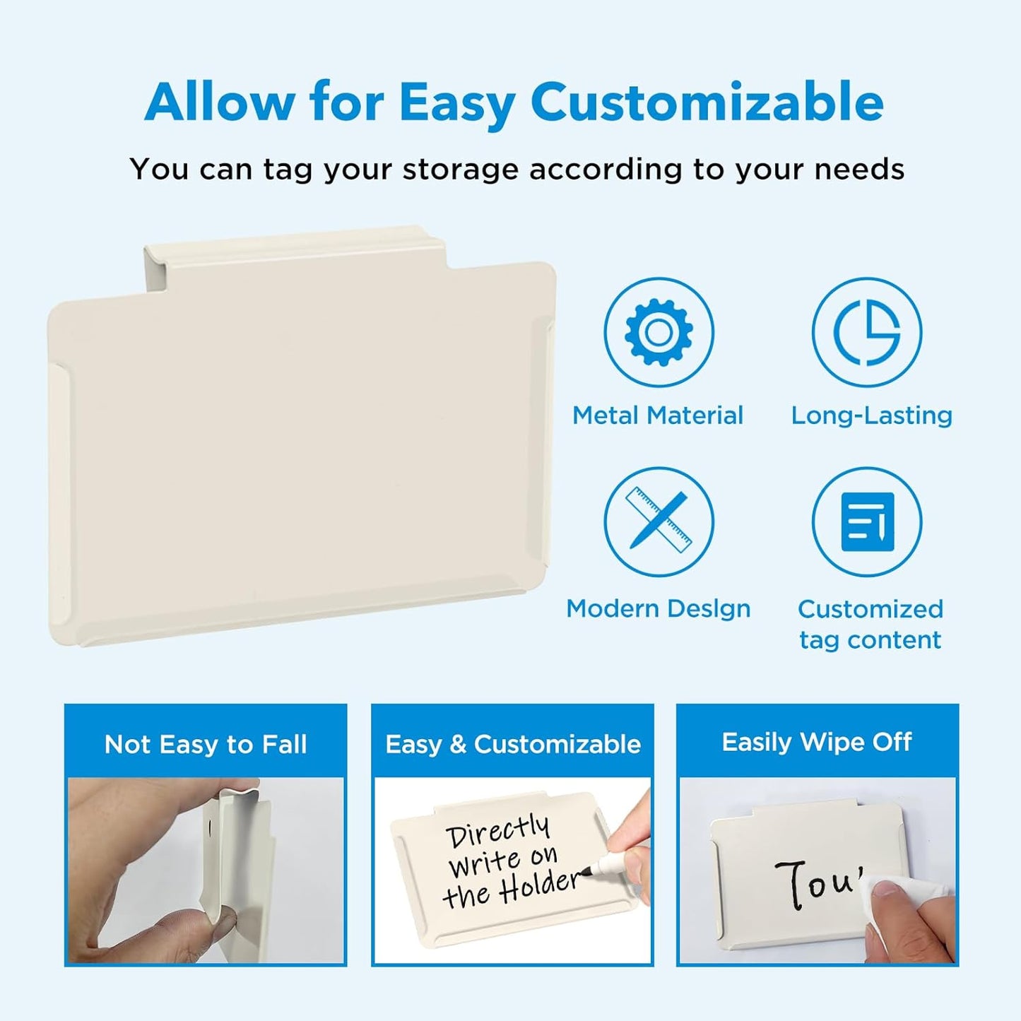 Metal Pantry Baskets Labels Clip On for Storage Bins | Edge Fold-Cream (Edge Fold-Cream, 8 Metal Label Clip)