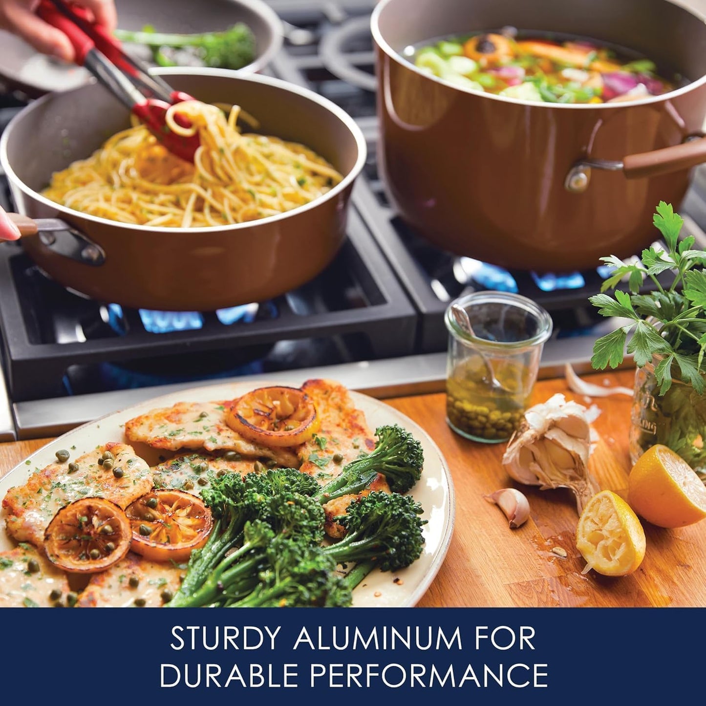 Rachael Ray Cucina Nonstick Cookware Pots and Pans Set, 12 Piece, Mushroom Brown