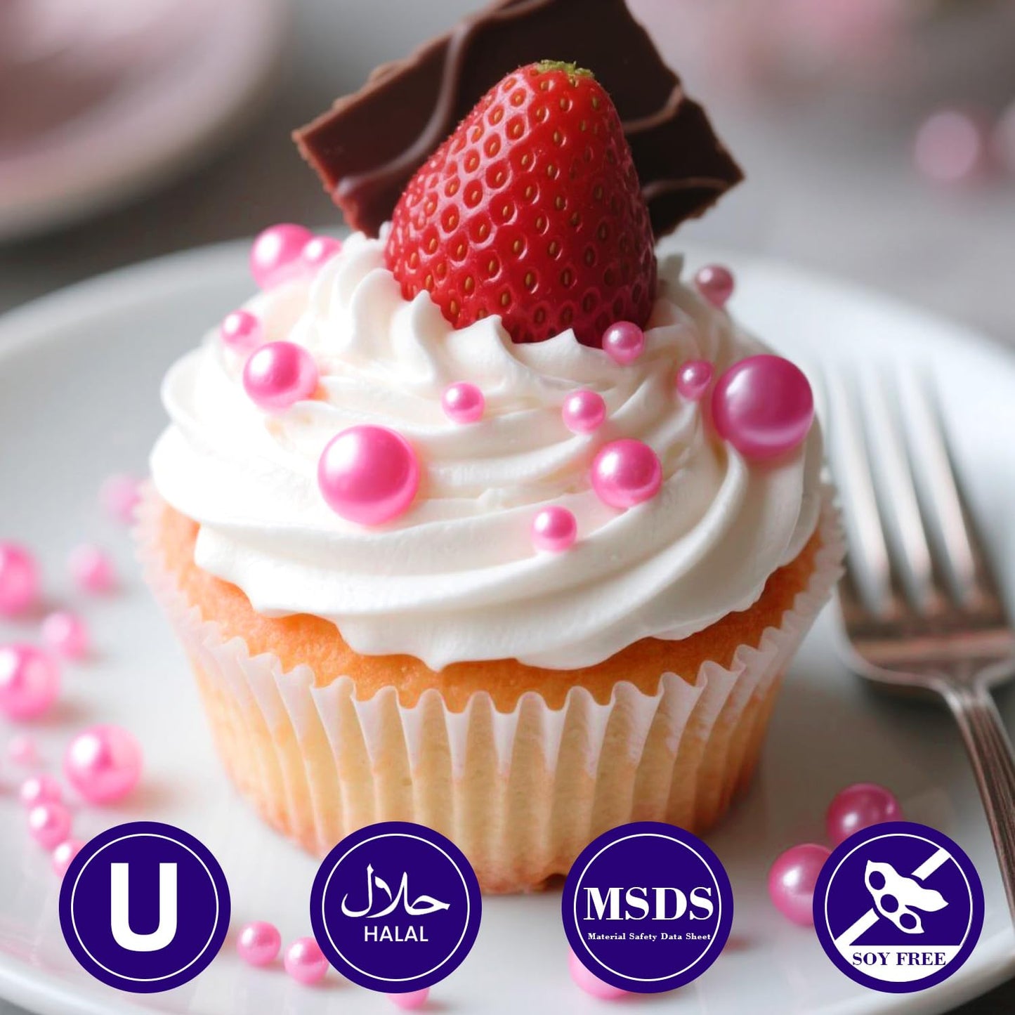 Dazzjoy Edible Hot Pink Pearl Sprinkles, Edible Sugar Candy, 130g/4.58oz, Pink Ball Pearls for Cake Decorating, Cupcake Toppers