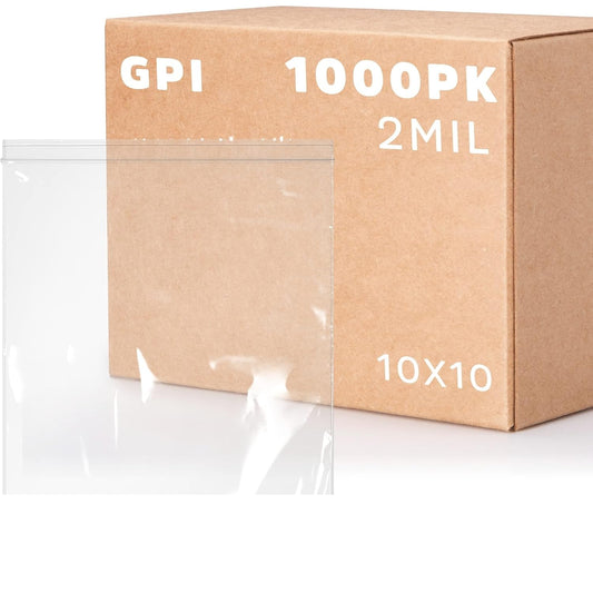 GPI - 10" x 10", Case of 1000, Clear Plastic Reclosable Zip bags, Large, Bulk 2 mil Thick Strong & Durable Poly Baggies With Resealable Zip Top Lock For Travel, Storage, Packaging & Shipping.