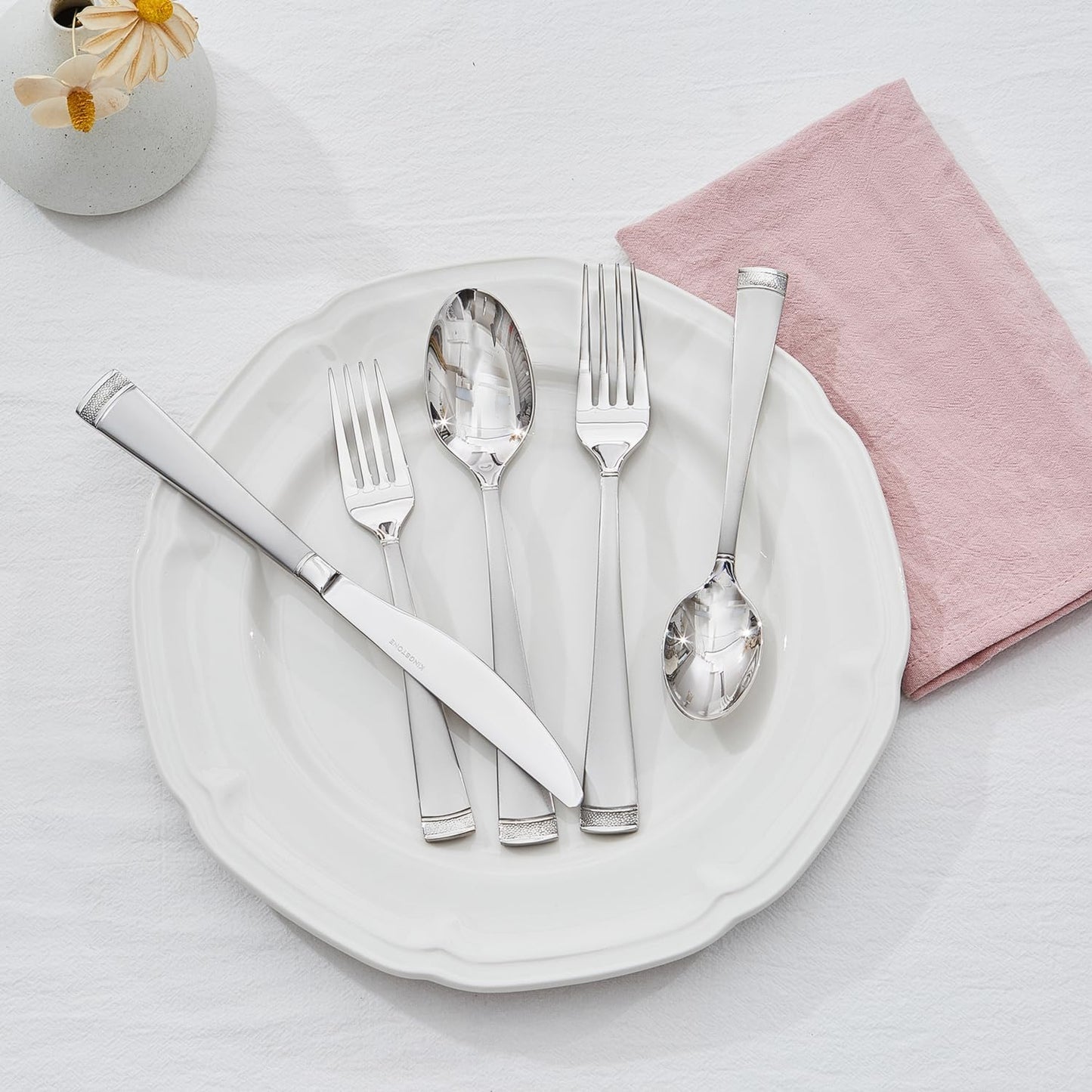 KINGSTONE Silverware Set, 60-Piece Flatware Set for 12, 18/10 Stainless Steel Cutlery Set with Bead Edge, Utensil for Kitchen, Home, Party, Wedding, Mirror Polished, Dishwasher Safe, Featured Gifts