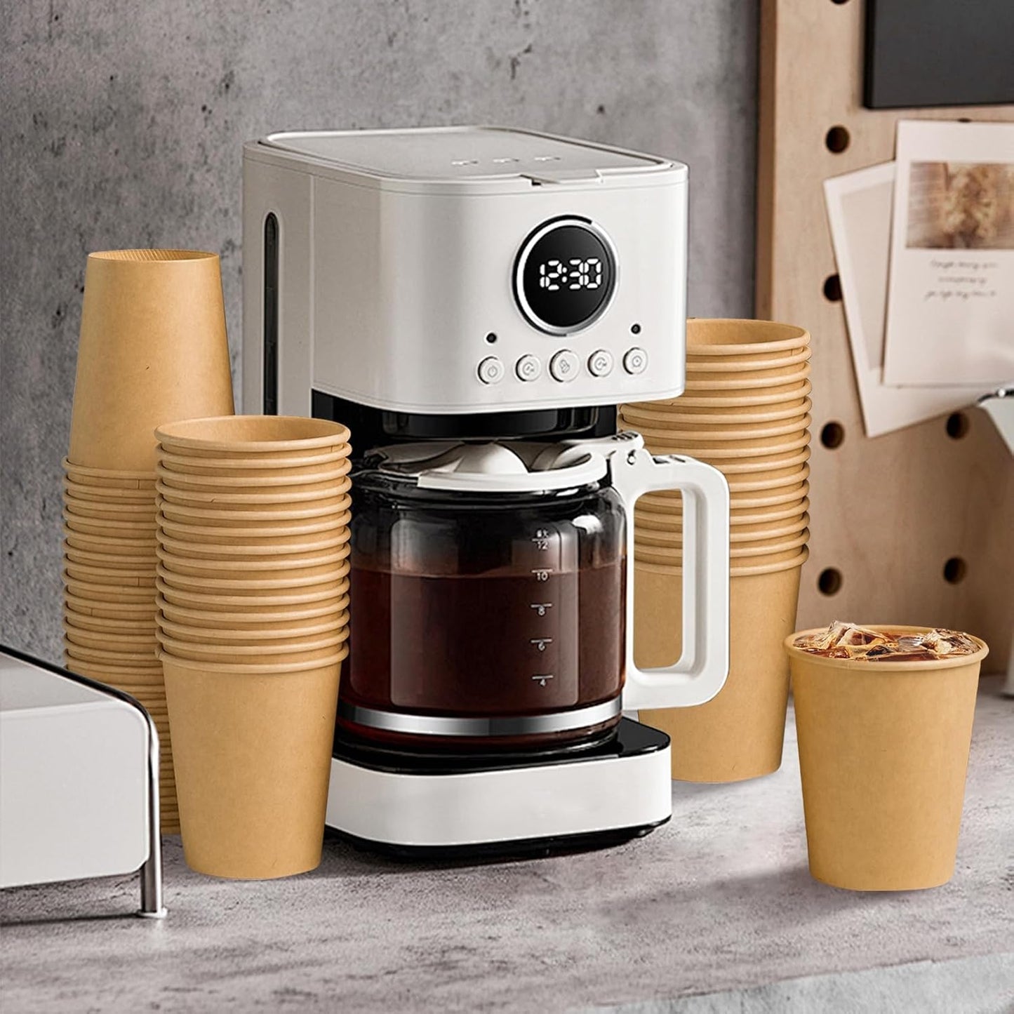 180 Pack 8 oz Paper Cups, Brown Kraft Disposable Paper Coffee Cups, Unbleached Paper Cups for Hot/Cold Beverage Party, Picnic, Travel, and Events.