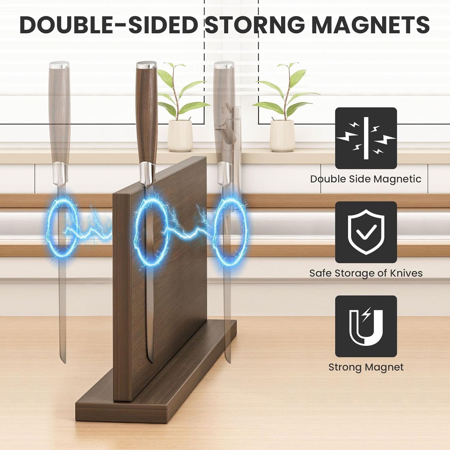 Extra Large Magnetic Knife Holder, Double-Sided Magnetic Knife Block Universal Multi-function Display Rack for Kitchen Counter (Dark Gray)