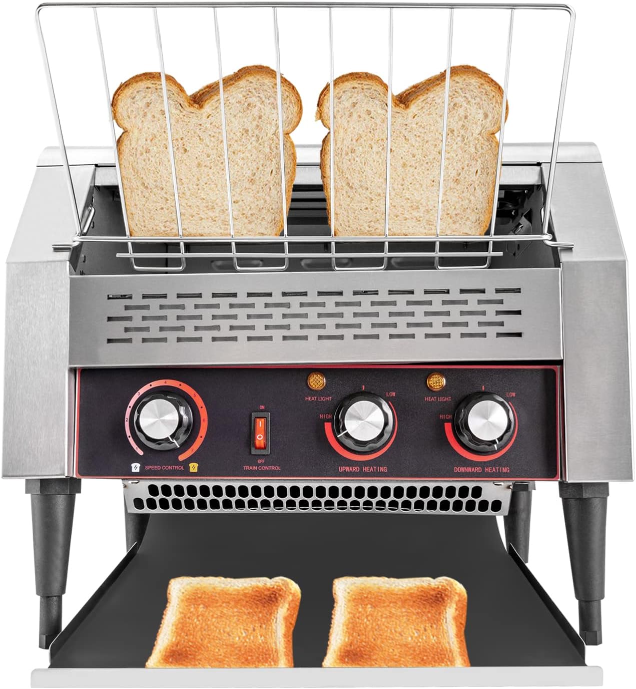 Commercial Conveyor Toaster 450 Slices/Hour Stainless Steel Conveyor Toaster 2600W Electric Toasters Oven Heavy Duty Countertop Restaurant Toaster for Cafes Bun Bagel Bread