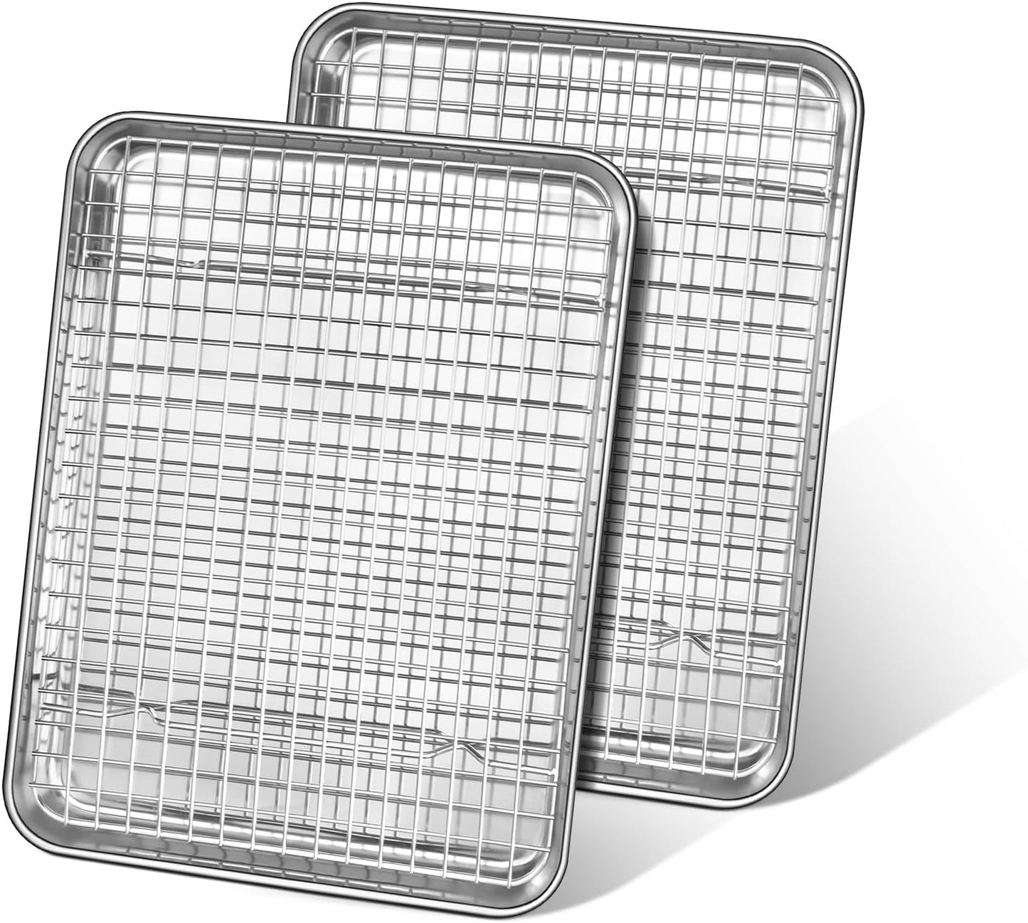 Quarter Sheet Pan with Cooling Rack, Leonyo 1/4 Cookie Sheets for Baking, Wire Rack for Cooking, Nonstick & Stainless Steel Baking Tray for Toaster Oven, Bacon - Size 12.5"x 9.7", 2 Trays + 2 Racks