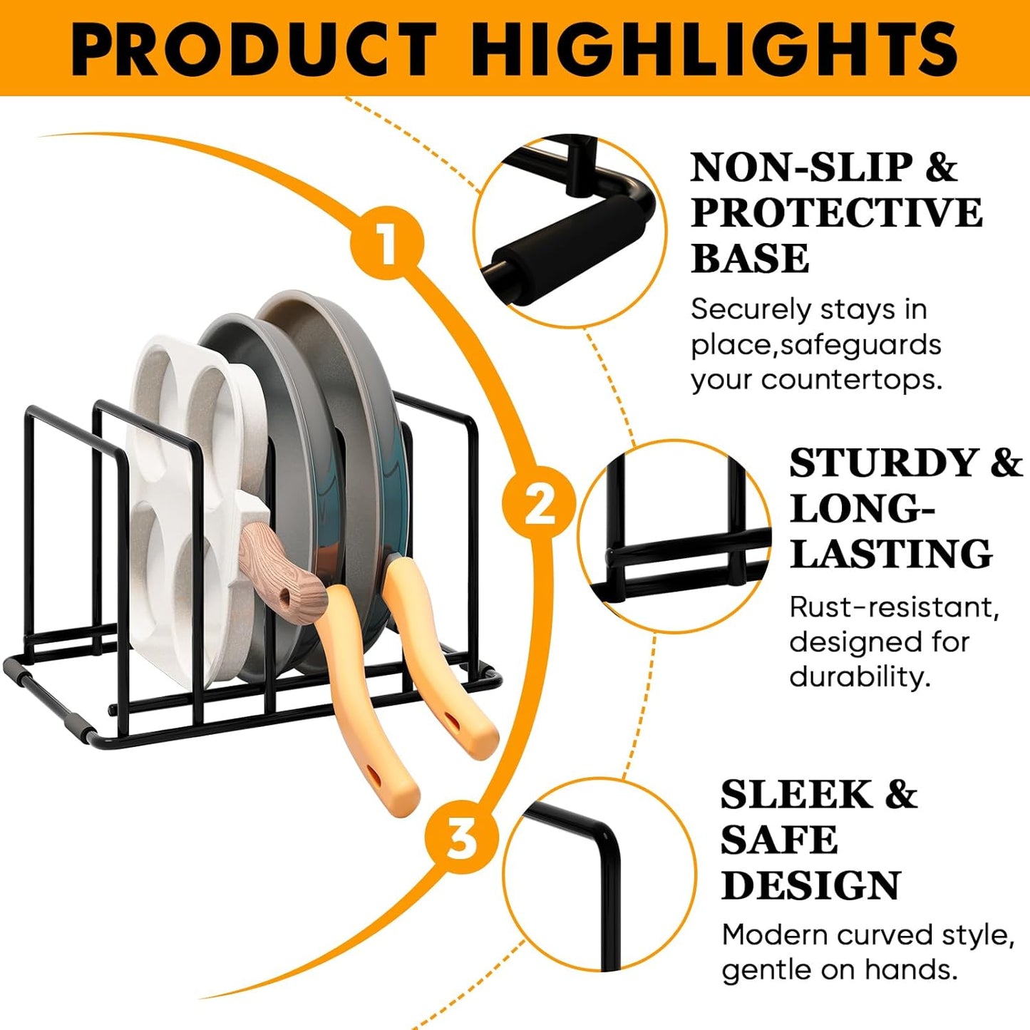 Space-Saving Kitchen Organizer Rack - 5-Slot Heavy-Duty Cutting Board and Bakeware Holder, Rust-Resistant with Anti-Slip Feet for Countertop or Cabinet Storage - 2 pack