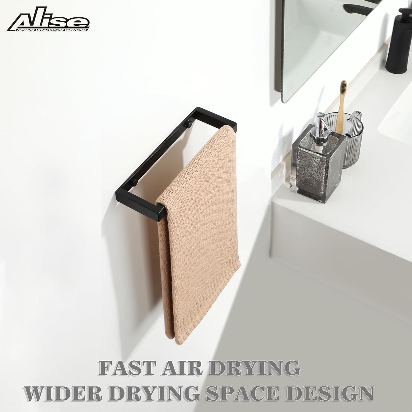 Alise Bath Towel Bar,Wall Mount Towel Holder Towel Rack Towel Hanger for Bathroom Lavatory,8 Inch SUS304 Stainless Steel Towel Rail,Matte Black GJF020-B【2-Pack】