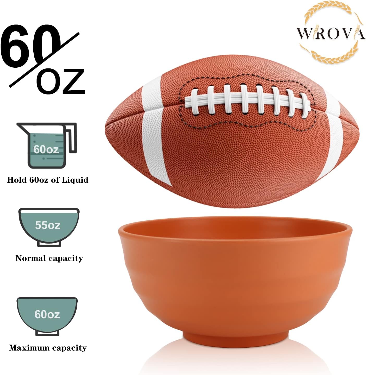 Wheat Straw Bowls Set 60 OZ Unbreakable Large Cereal Bowls Set of 6 Microwave and Dishwasher Safe Bowls Big Bowls for Eating BPA Free Soup Bowl for Serving Oatmeal and Salad Orange