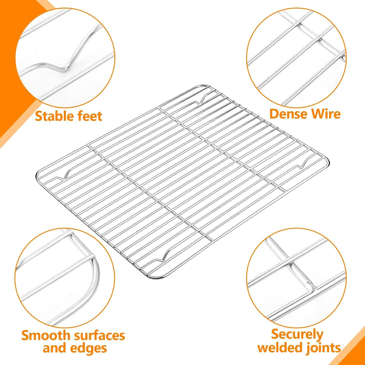 Baking Cooling Rack Set Stainless Steel Baking Racks, Roasting Rack for Roasting Grilling Cooking and Baking, Heavy Duty Wire Racks, Oven & Dishwasher Safe, 4 Various Sizes